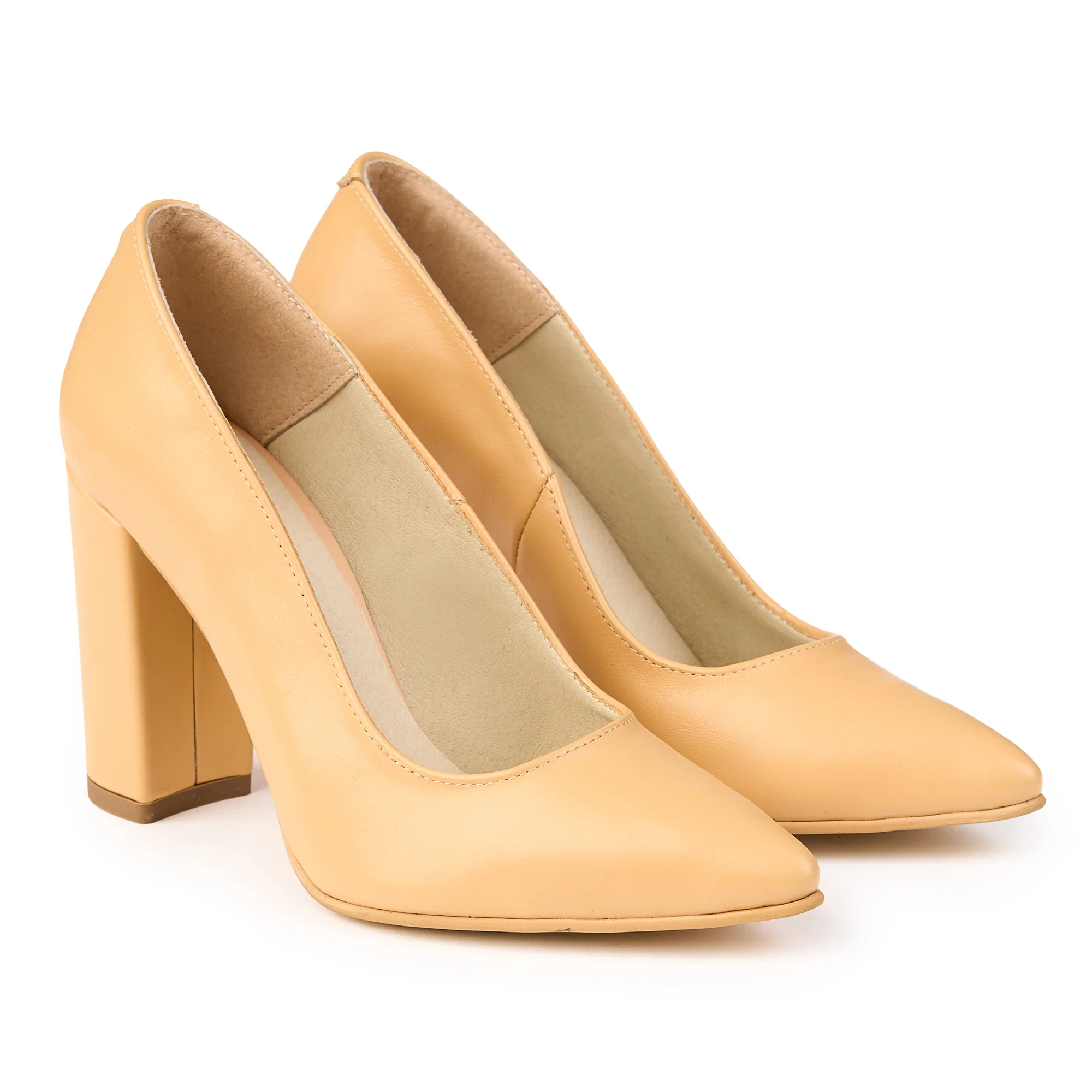 Pantofi dama din piele naturala crem cu toc gros 9.5 cm 14832 - Image 3