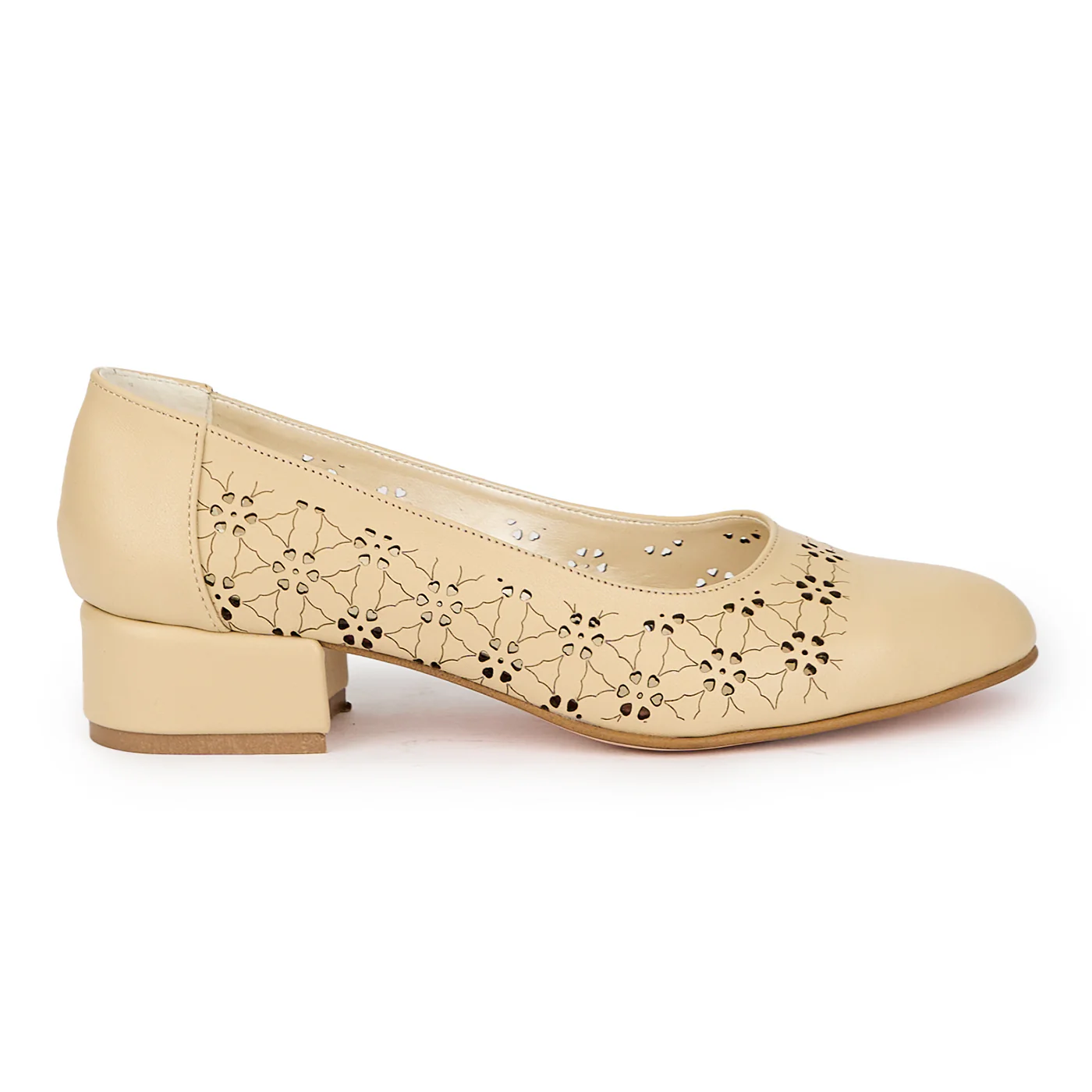 Pantofi dama din piele naturala crem cu toc mic 3.5 cm 15496