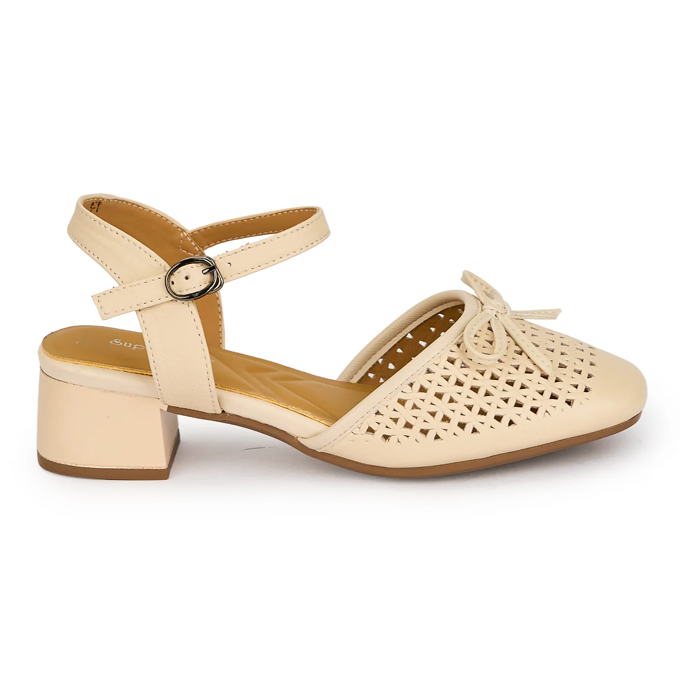 Pantofi dama din piele naturala crem cu toc mic 3.5 cm 19561