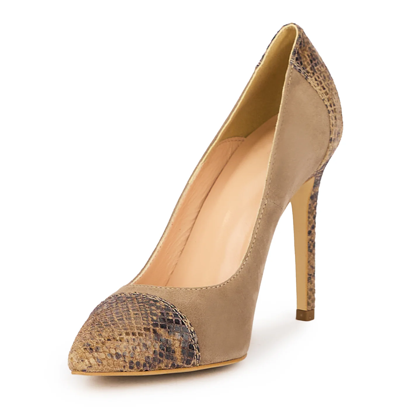 Pantofi dama din piele naturala crem cu toc subtire 11 cm 15362 - Image 3