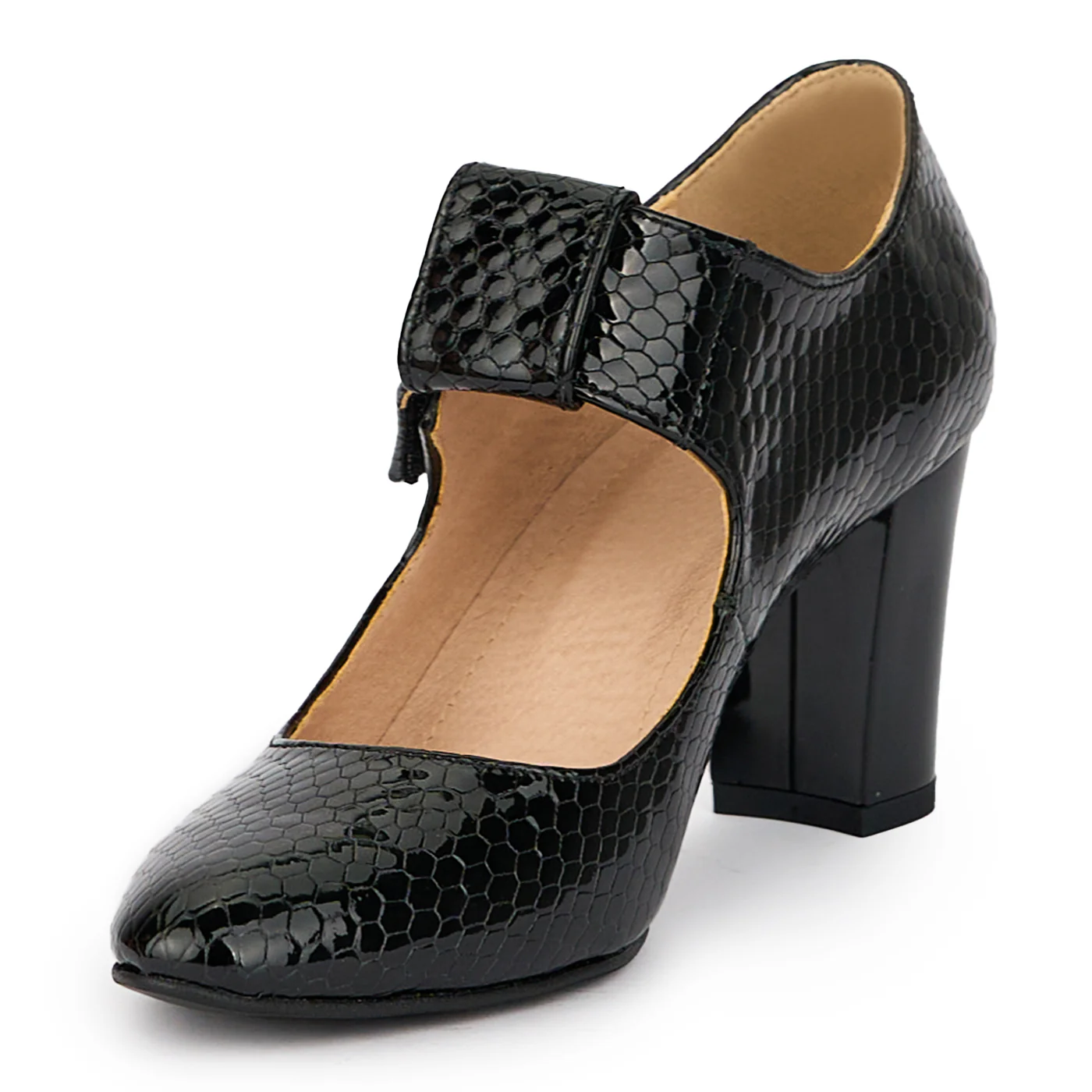 Pantofi dama din piele naturala cu bareta pe glezna si toc gros 7.5 cm 15281 - Image 3