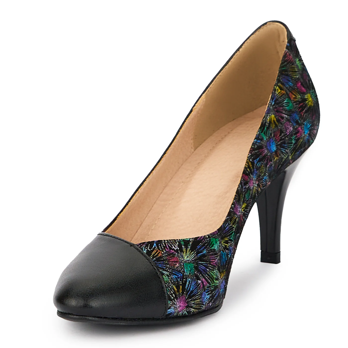 Pantofi dama din piele naturala cu model floral si toc subtire 8 cm 15417 - Image 3