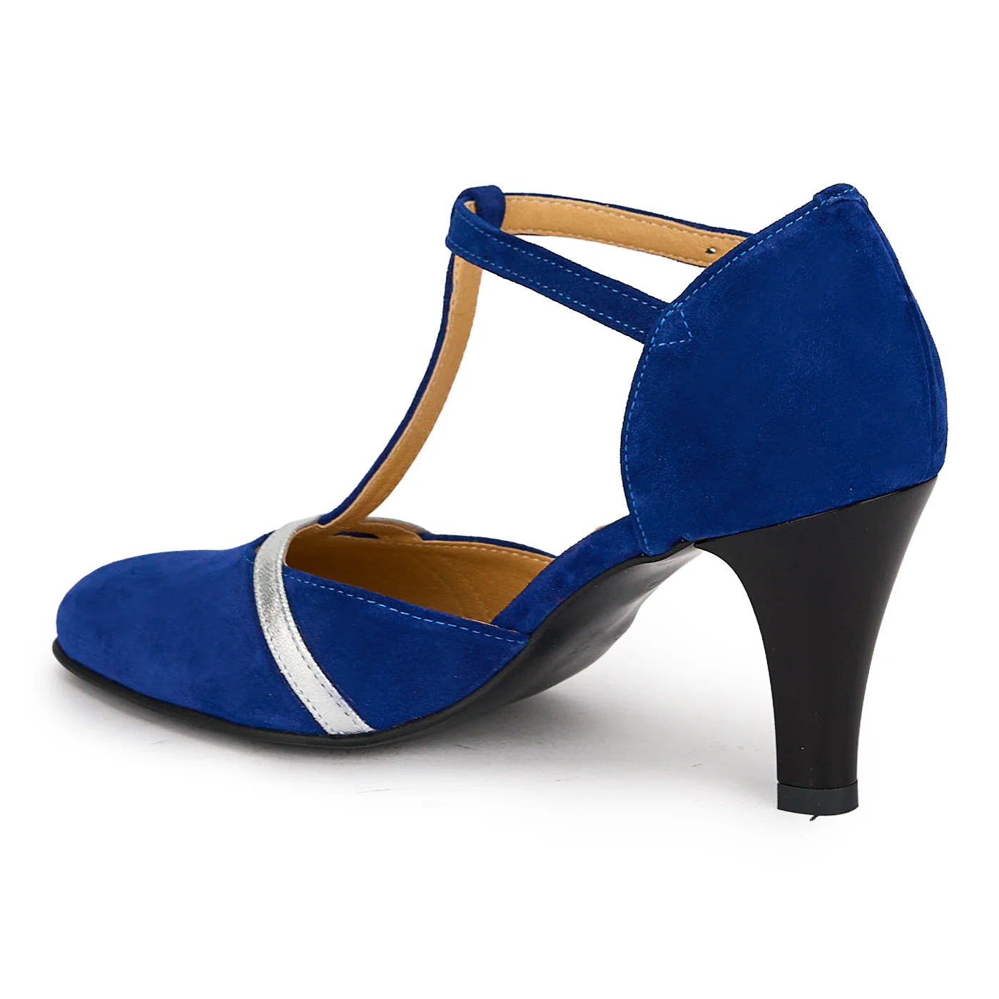 Pantofi dama din piele naturala albastra cu toc subtire 8 cm 19691 - Image 2