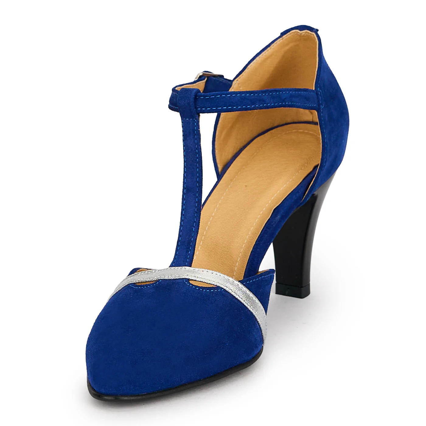 Pantofi dama din piele naturala albastra cu toc subtire 8 cm 19691 - Image 3
