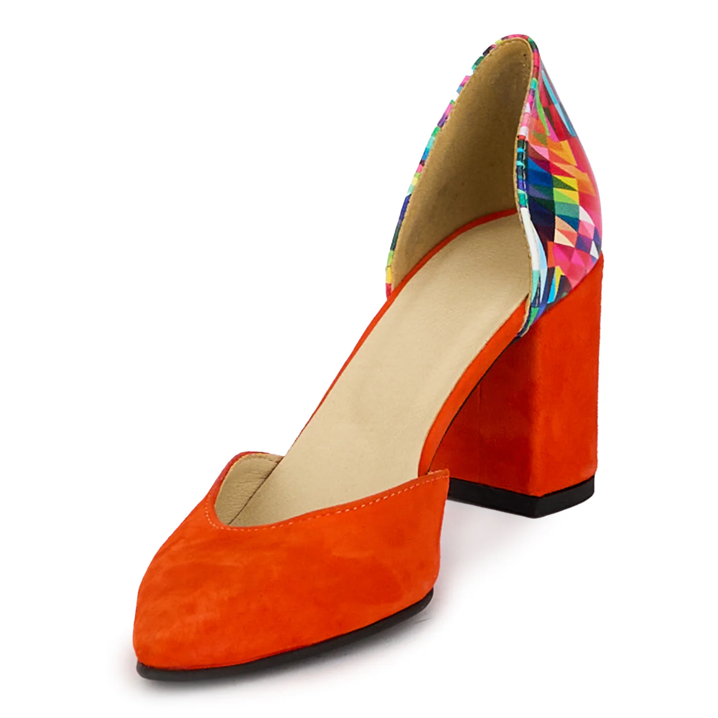 Pantofi dama din piele naturala decupati cu toc gros 7.5 cm 18321 - Image 3