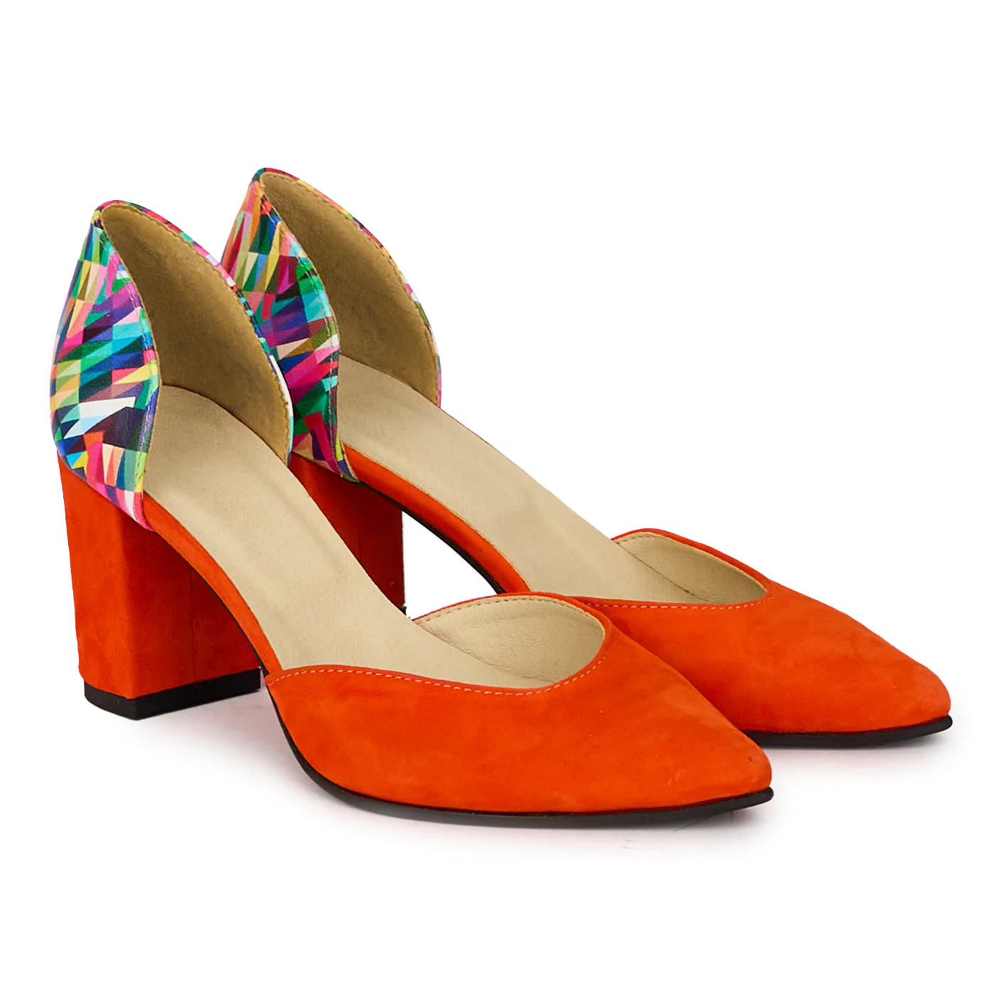 Pantofi dama din piele naturala decupati cu toc gros 7.5 cm 18321 - Image 4