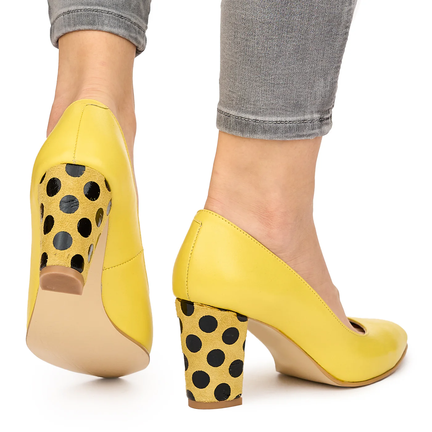 Pantofi dama din piele naturala galbena 9210 - Image 4