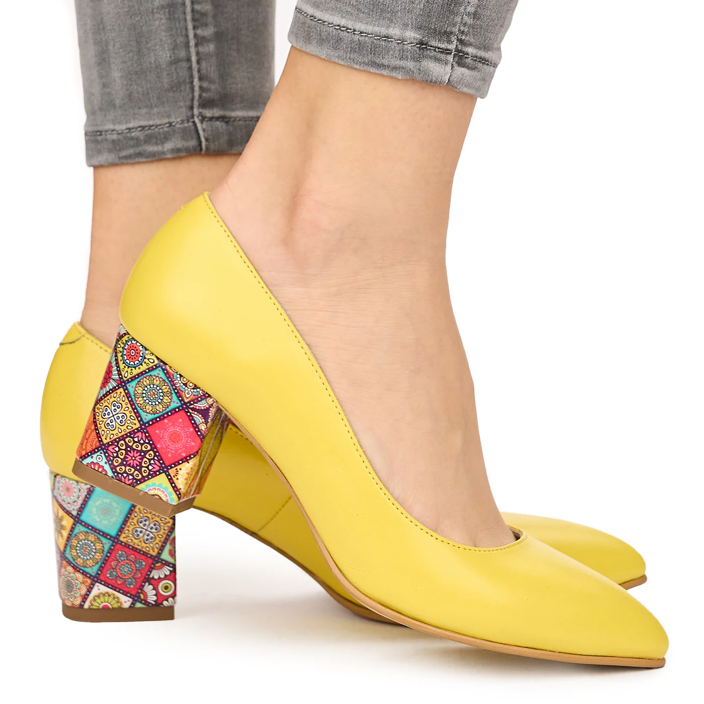 Pantofi dama din piele naturala galbena 9211