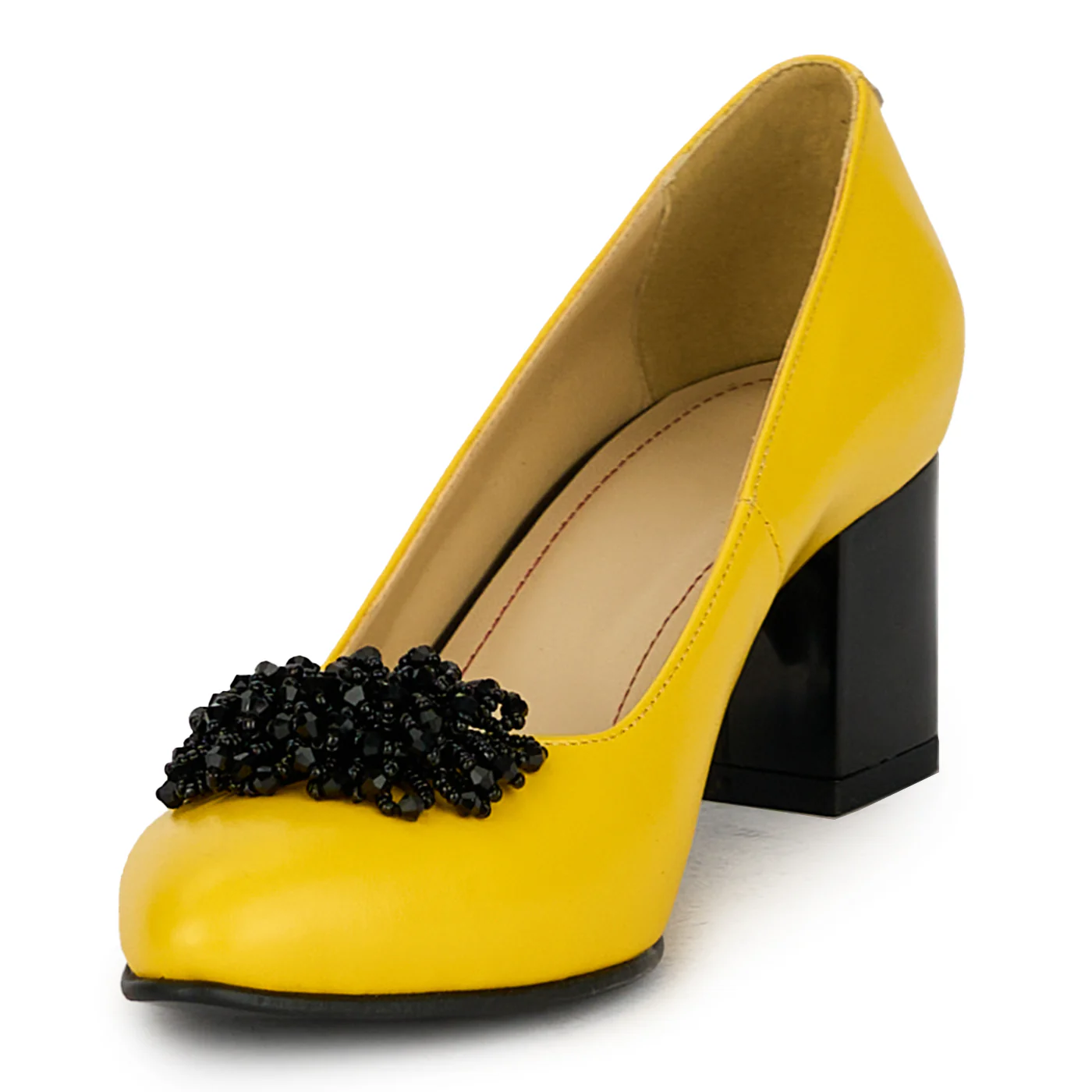 Pantofi dama din piele naturala galbena cu toc gros 17543 - Image 3