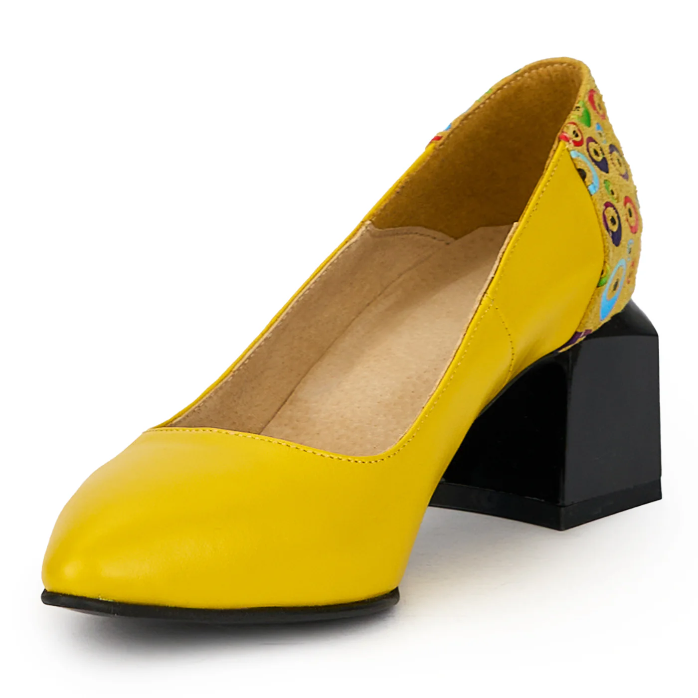 Pantofi dama din piele naturala galbena cu toc gros 5.5 cm 15820 - Image 3