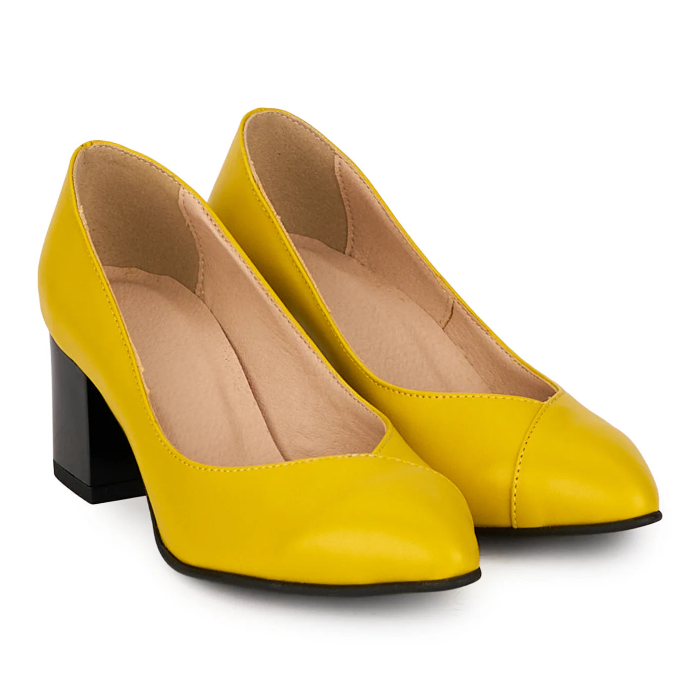 Pantofi dama din piele naturala galbena cu toc gros 5.5 cm 18499 - Image 4