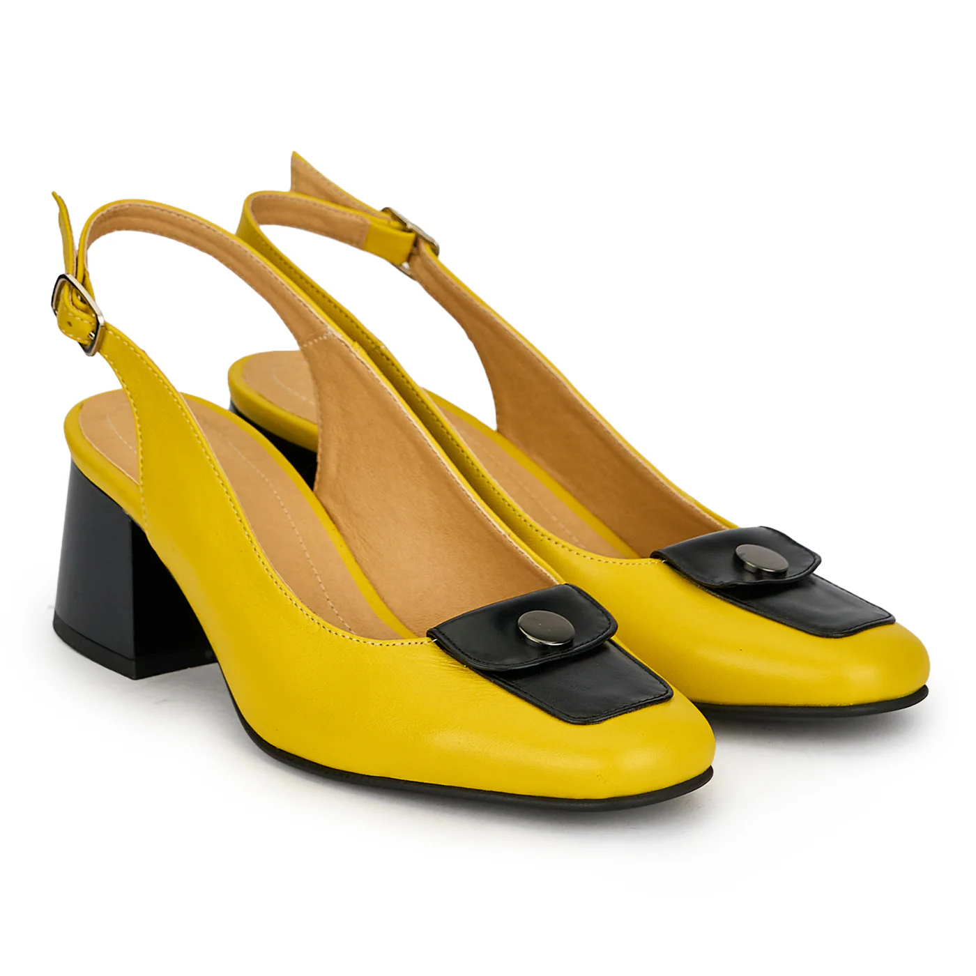 Pantofi dama din piele naturala galbena cu toc gros 5.5 cm 19834 - Image 4