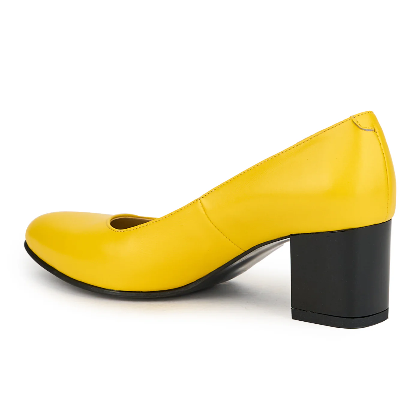 Pantofi dama din piele naturala galbena cu toc gros 6 cm 15137 - Image 2