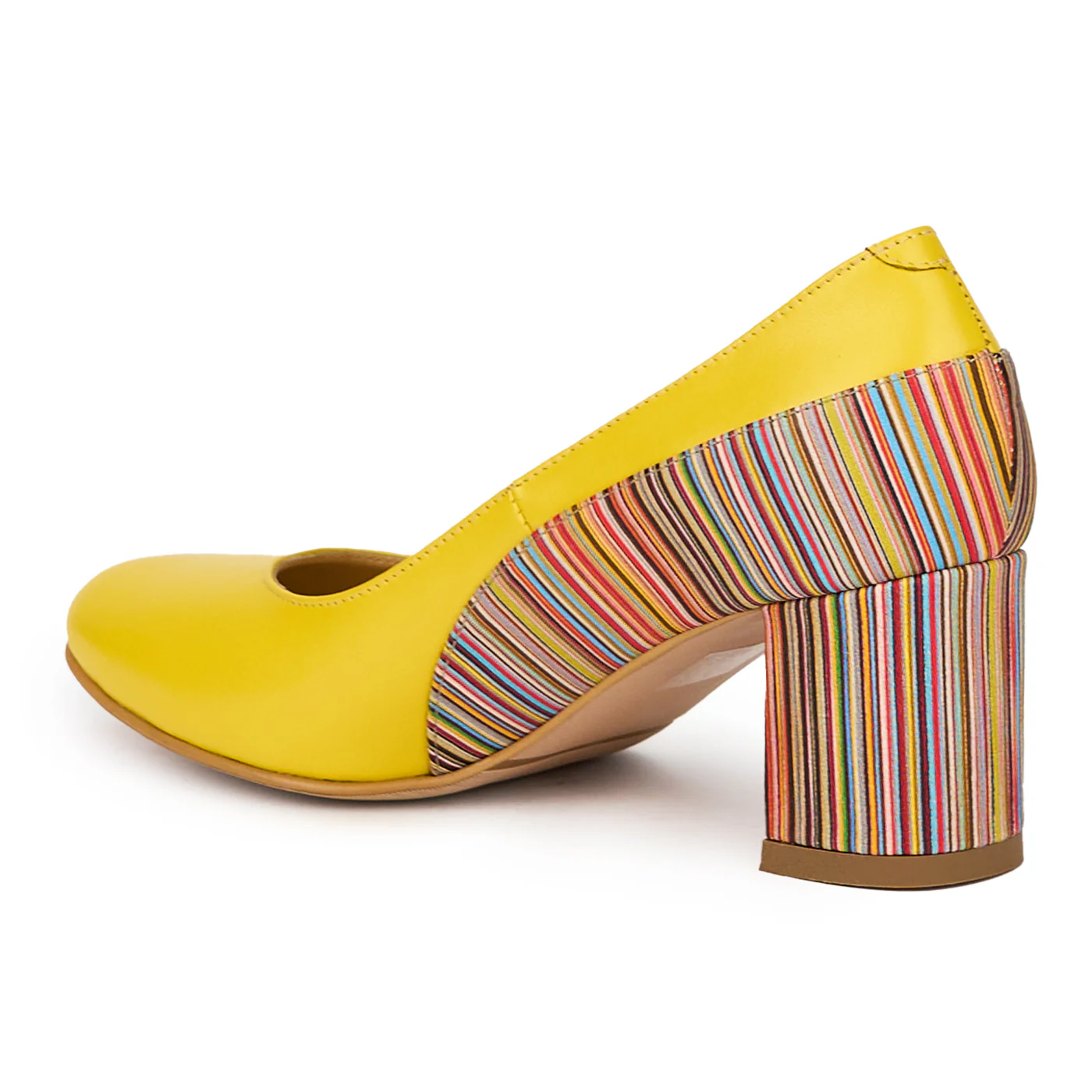 Pantofi dama din piele naturala galbena cu toc gros 6 cm 15548 - Image 2