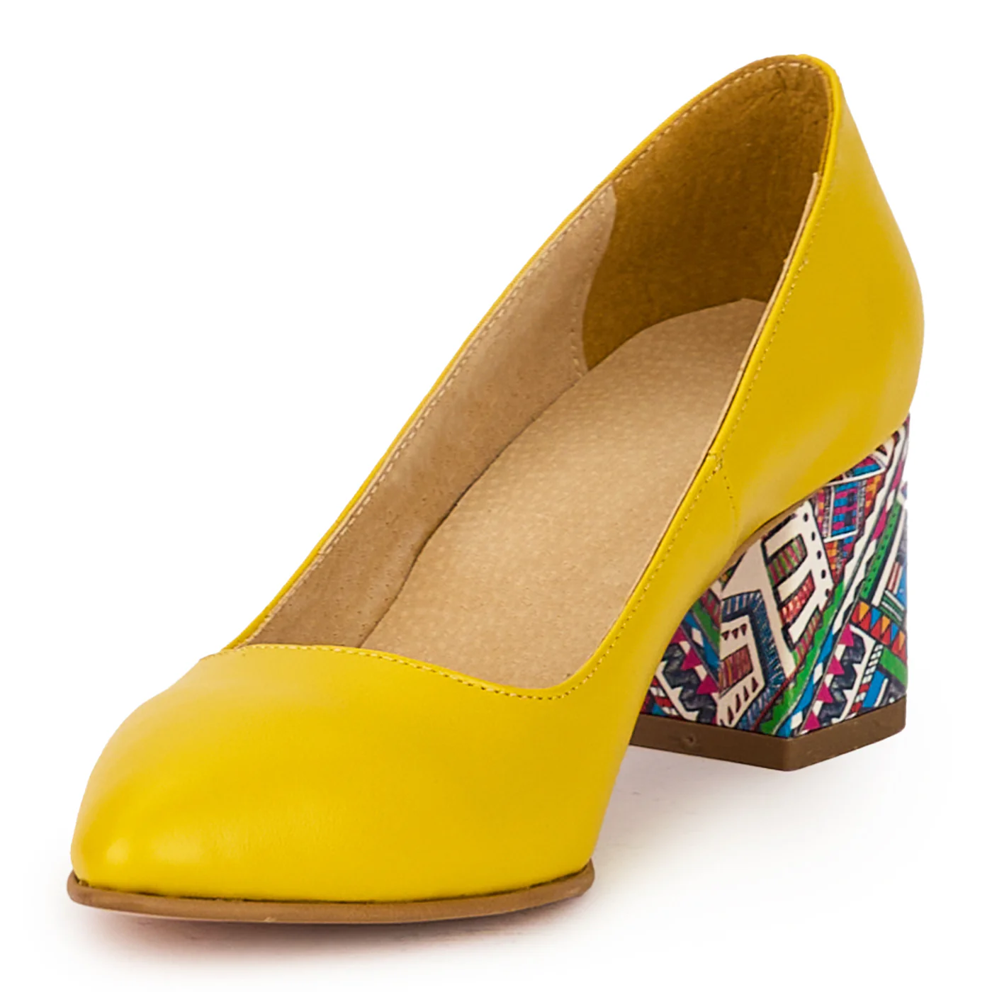 Pantofi dama din piele naturala galbena cu toc gros 6 cm 15978 - Image 3