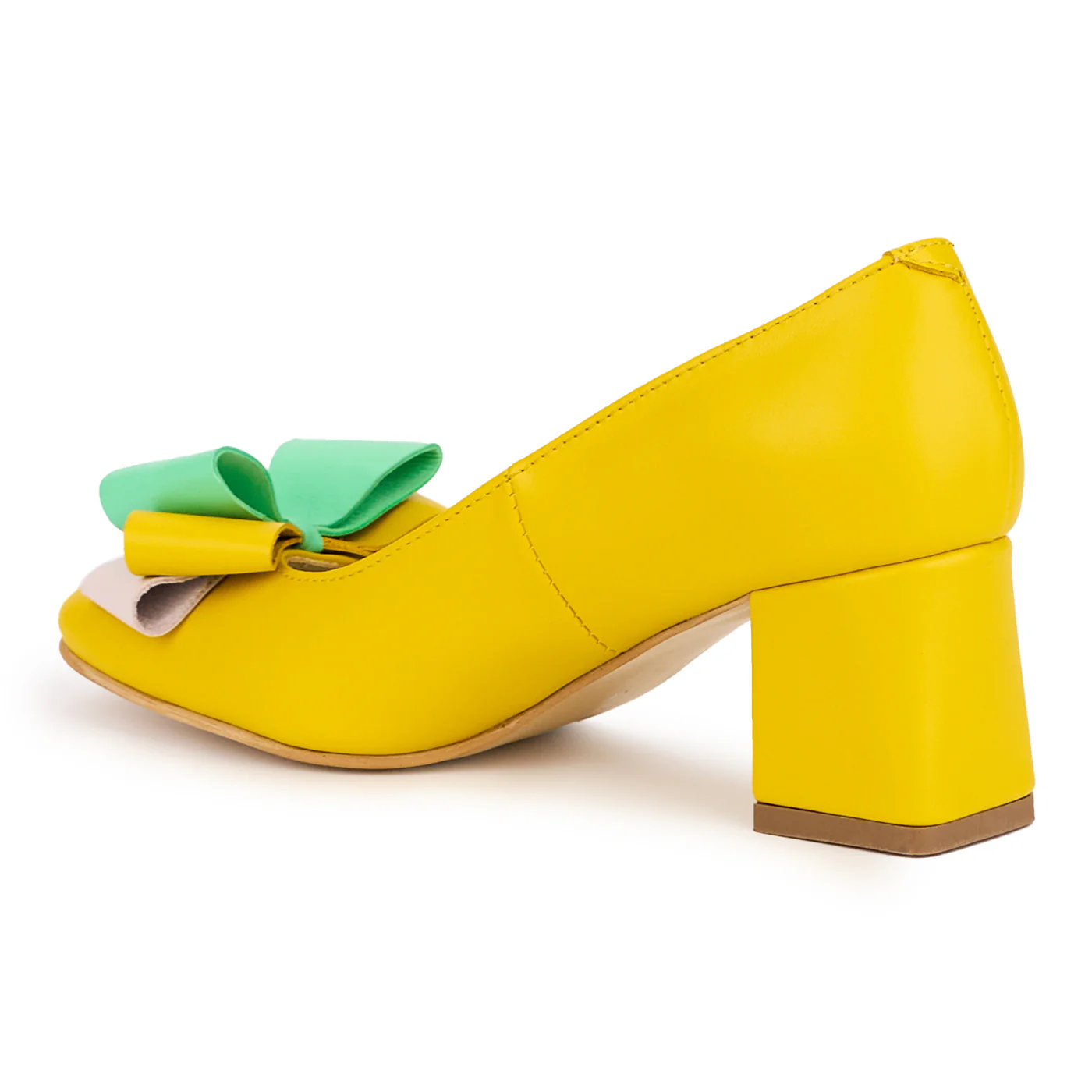 Pantofi dama din piele naturala galbena cu toc gros 6 cm 16826 - Image 2