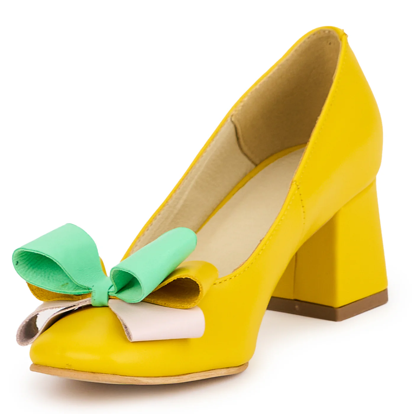 Pantofi dama din piele naturala galbena cu toc gros 6 cm 16826 - Image 3