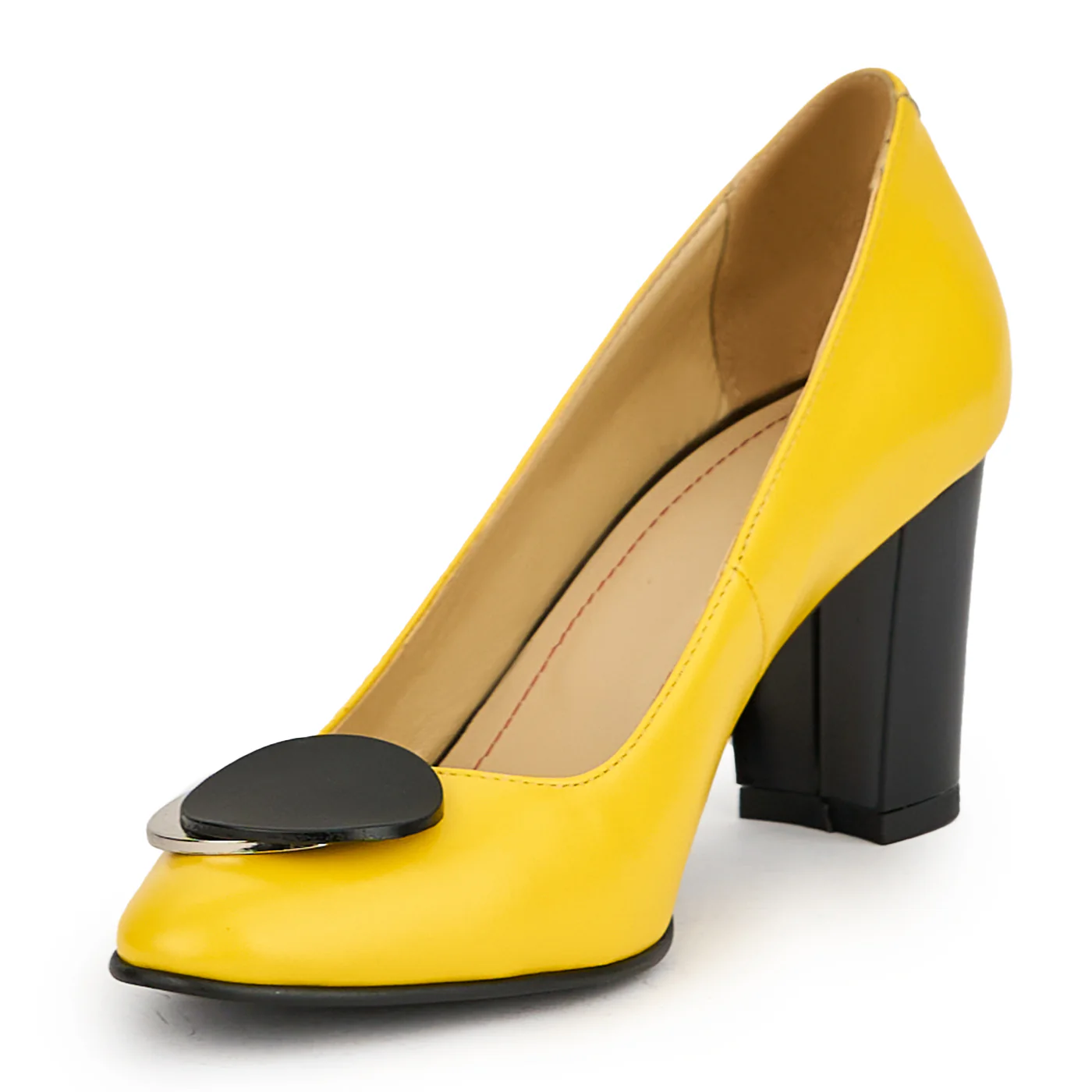 Pantofi dama din piele naturala galbena cu toc gros 7.5 cm 15104 - Image 3