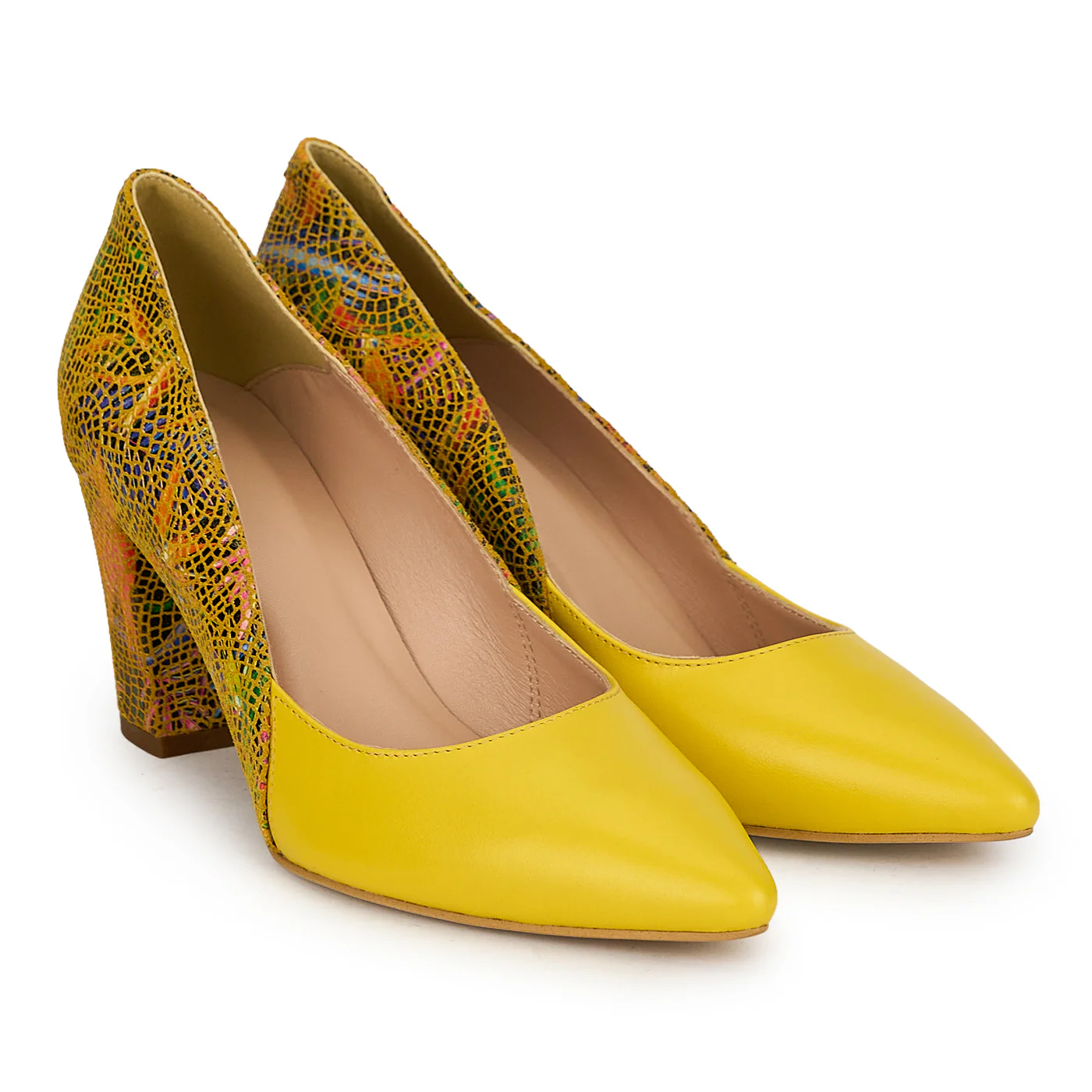 Pantofi dama din piele naturala galbena cu toc gros 7.5 cm 19809 - Image 4