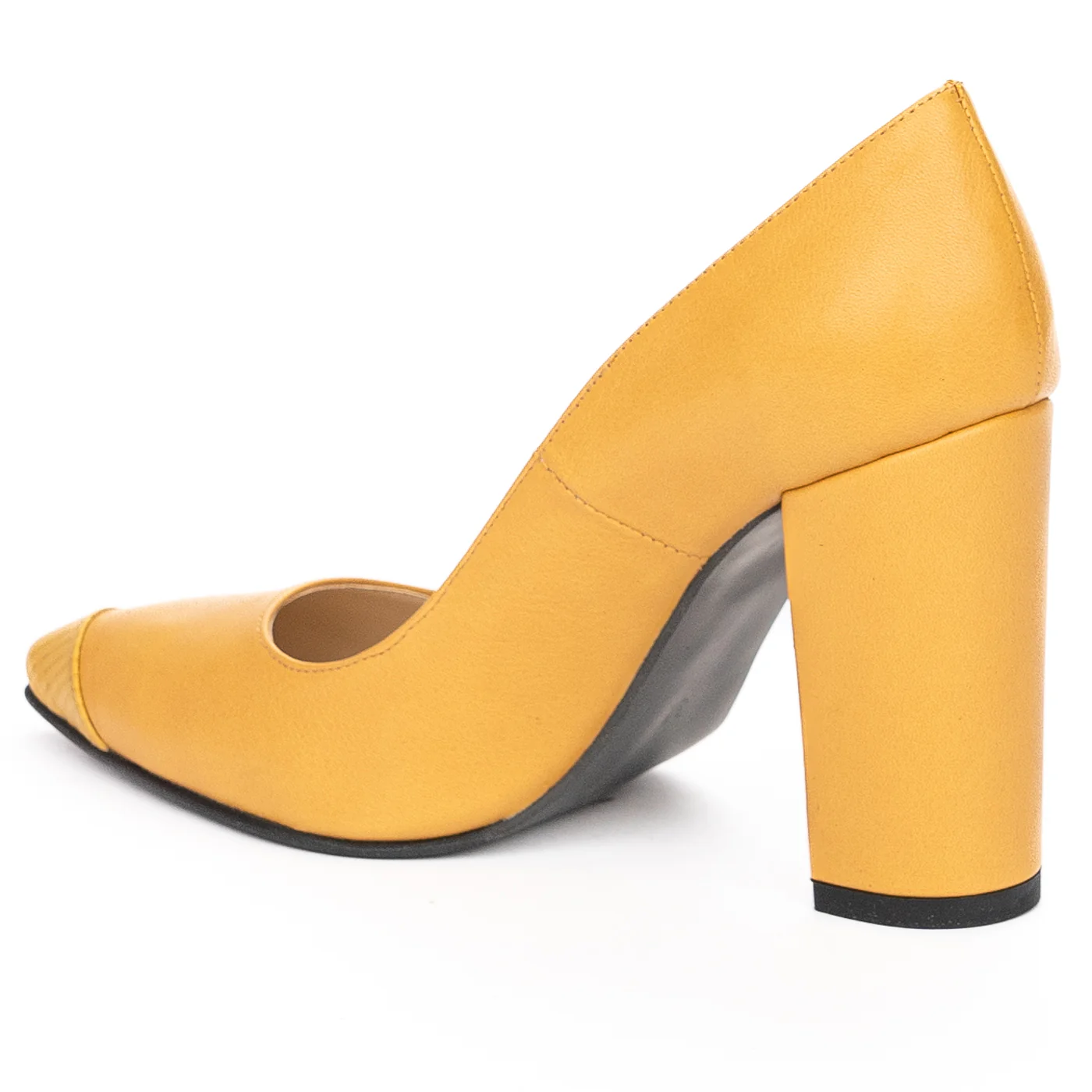 Pantofi dama din piele naturala galbena cu toc gros 9.5 cm 13931 - Image 2