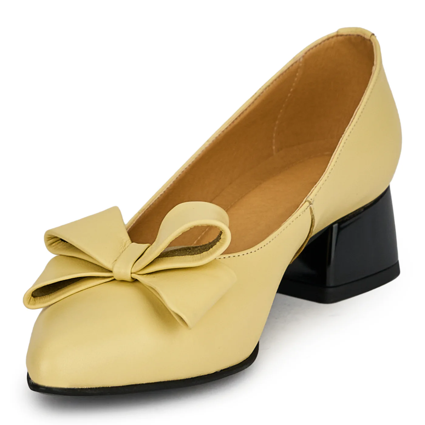 Pantofi dama din piele naturala galbena cu toc mic 4 cm 19837 - Image 3