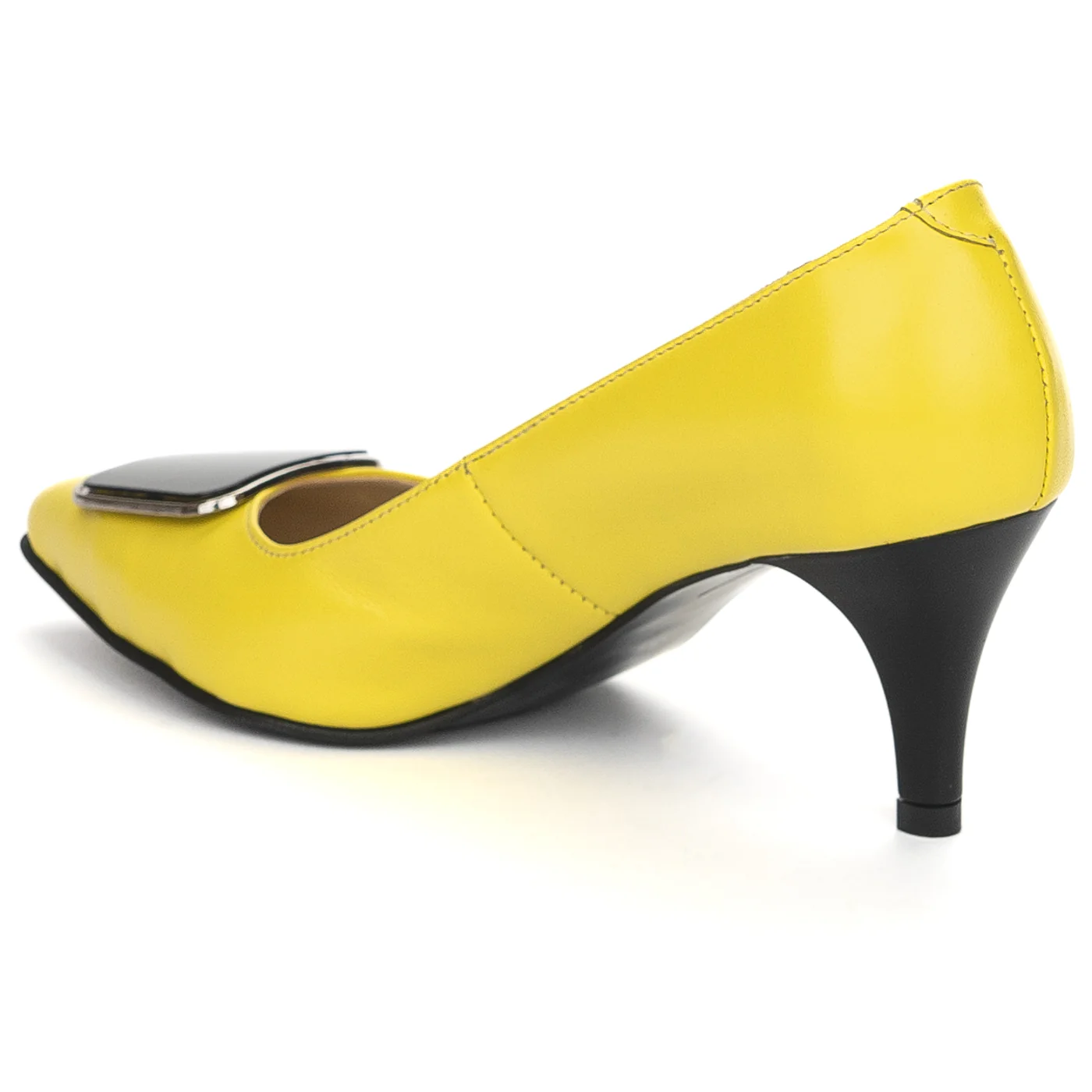 Pantofi dama din piele naturala galbena cu toc subtire 6.5 cm 13852 - Image 2