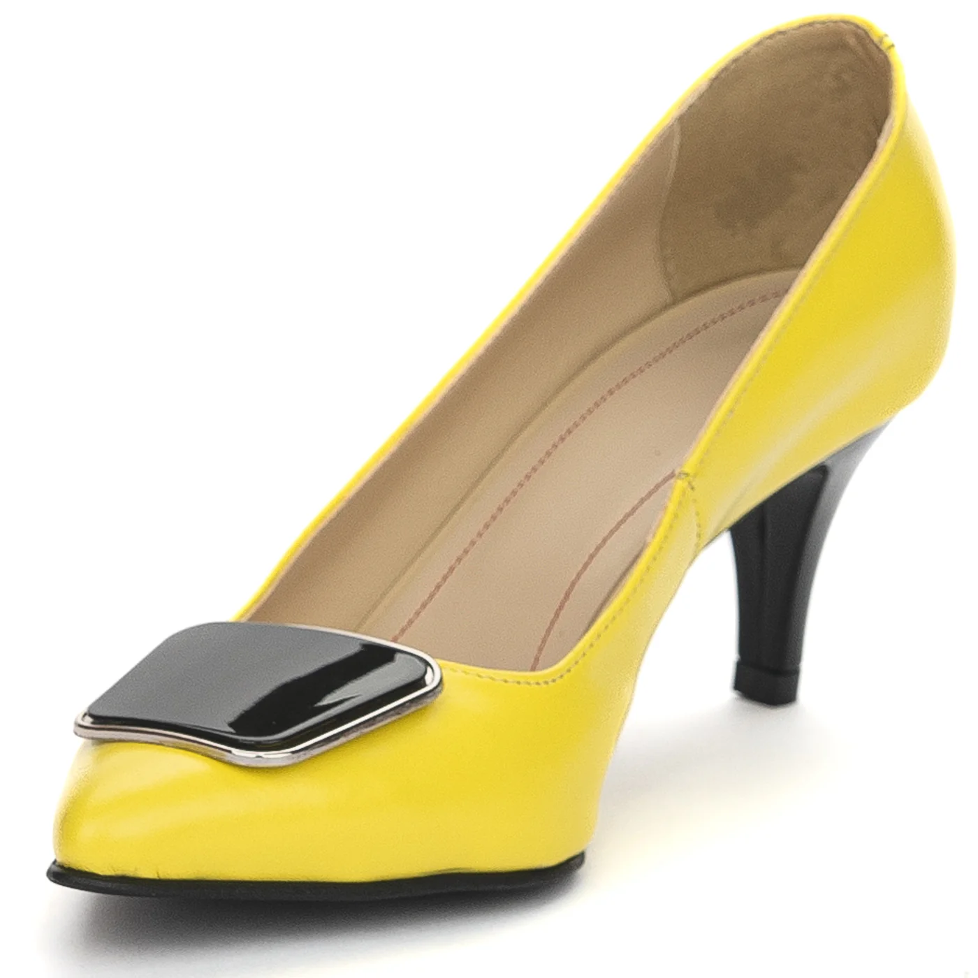 Pantofi dama din piele naturala galbena cu toc subtire 6.5 cm 13852 - Image 3
