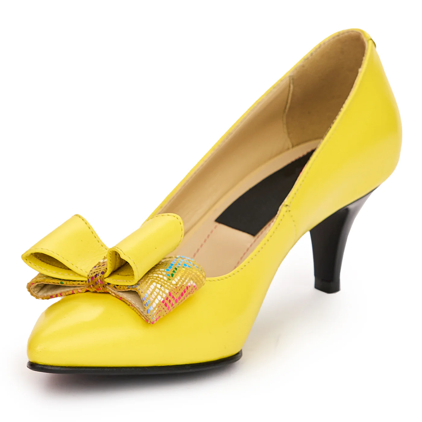 Pantofi dama din piele naturala galbena cu toc subtire 6 cm 13775 - Image 3