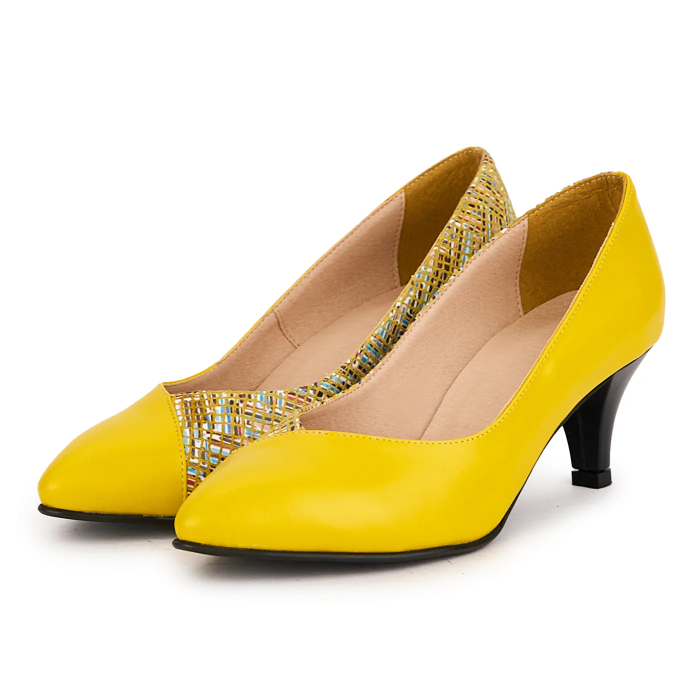 Pantofi dama din piele naturala galbena cu toc subtire 6 cm 16721 - Image 3