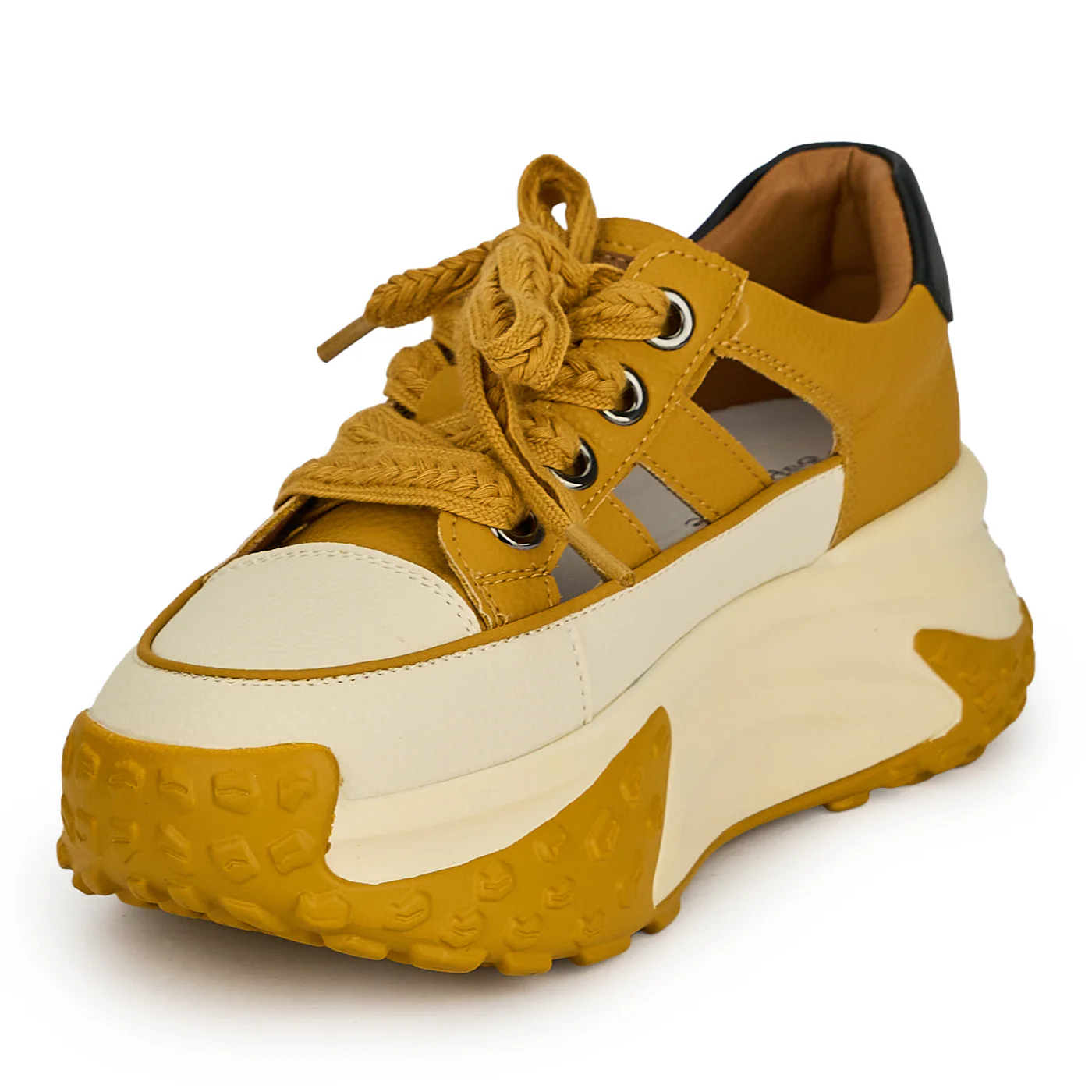 Pantofi dama din piele naturala galbena decupati lateral 19285 - Image 3
