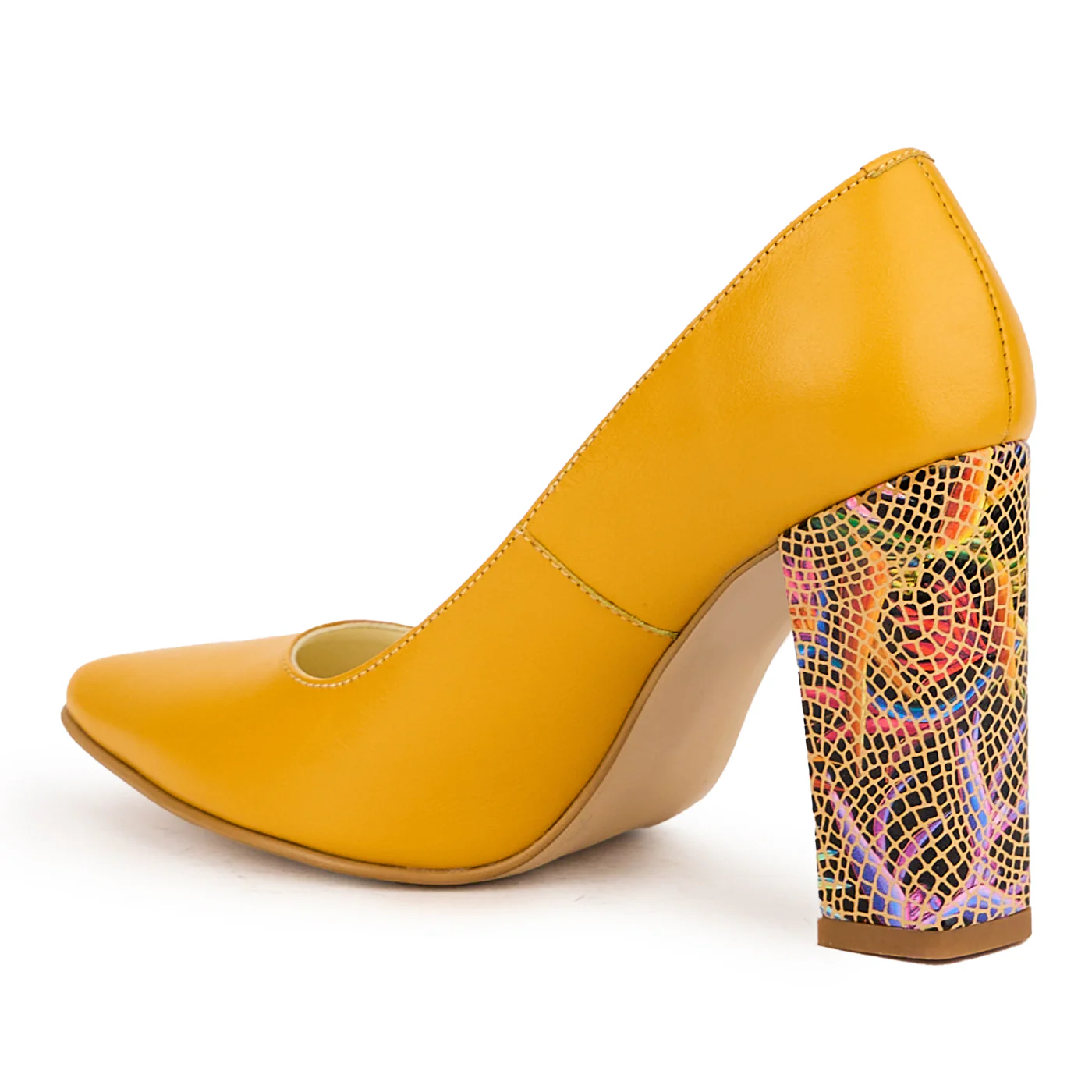 Pantofi dama din piele naturala galbena-mustar cu toc gros 9.5 cm 16972 - Image 2