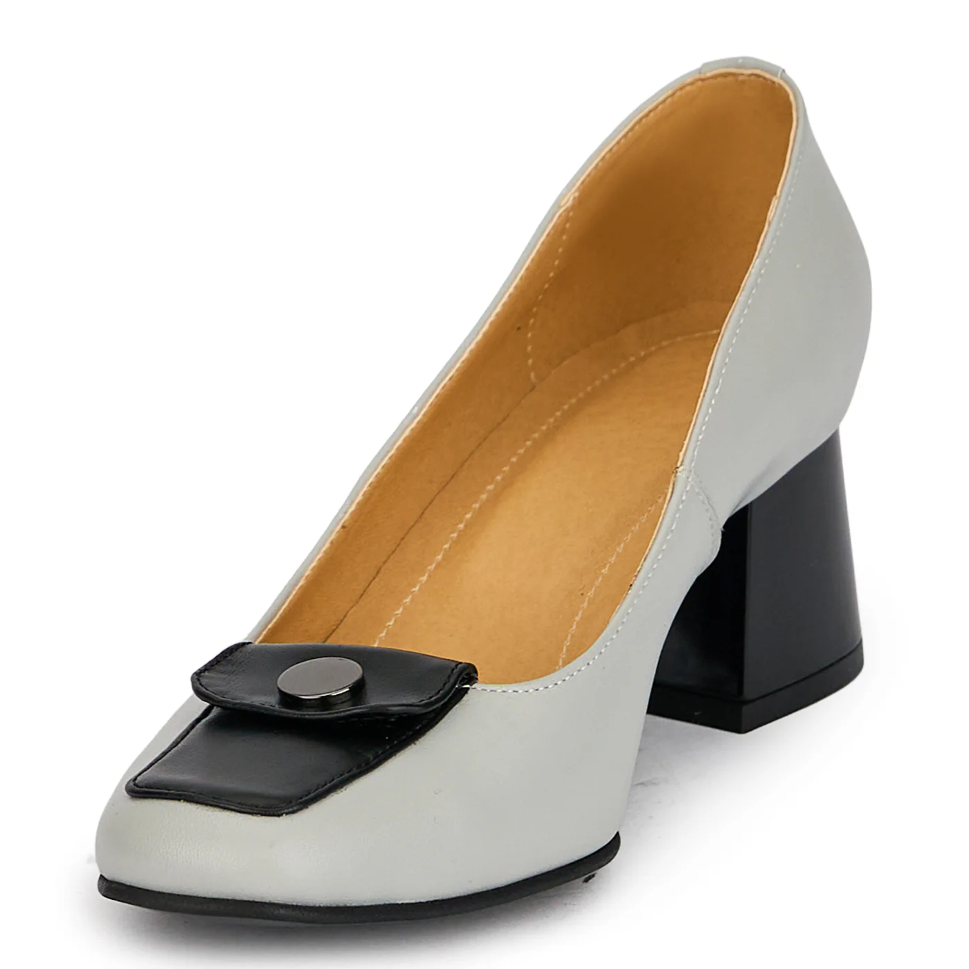 Pantofi dama din piele naturala gri cu toc gros 5.5 cm 19844 - Image 3