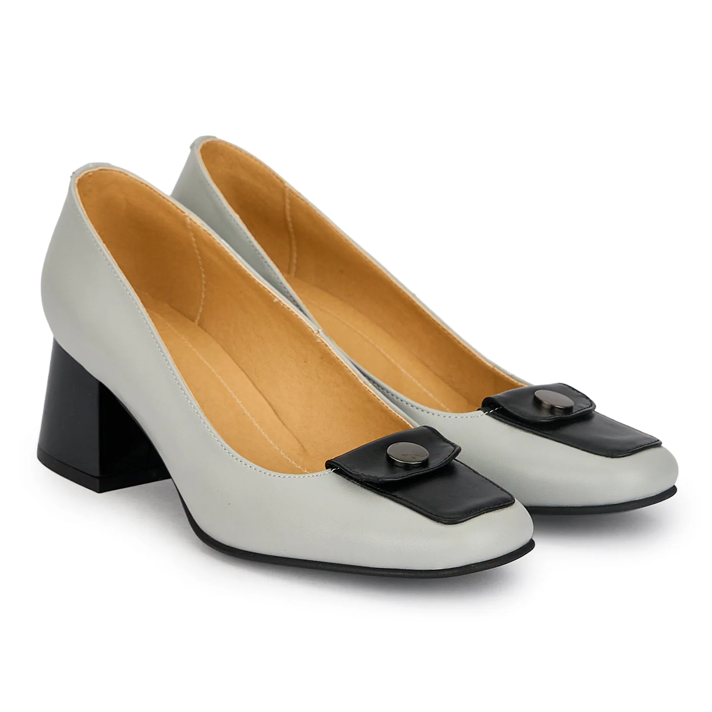 Pantofi dama din piele naturala gri cu toc gros 5.5 cm 19844 - Image 4