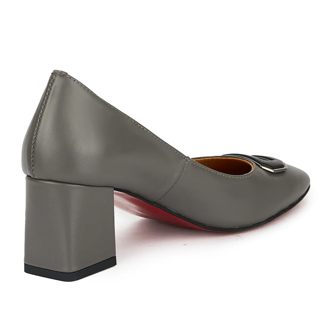 Pantofi dama din piele naturala gri cu toc gros 6.5 cm 17577 - Image 3