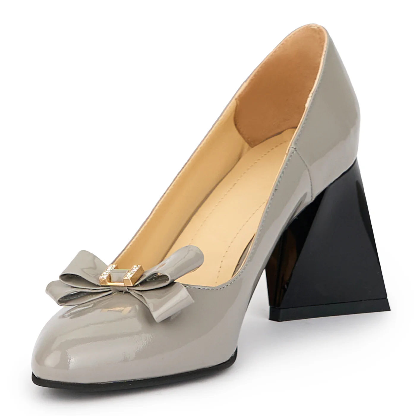 Pantofi dama din piele naturala gri cu toc gros 7.5 cm 15261 - Image 3