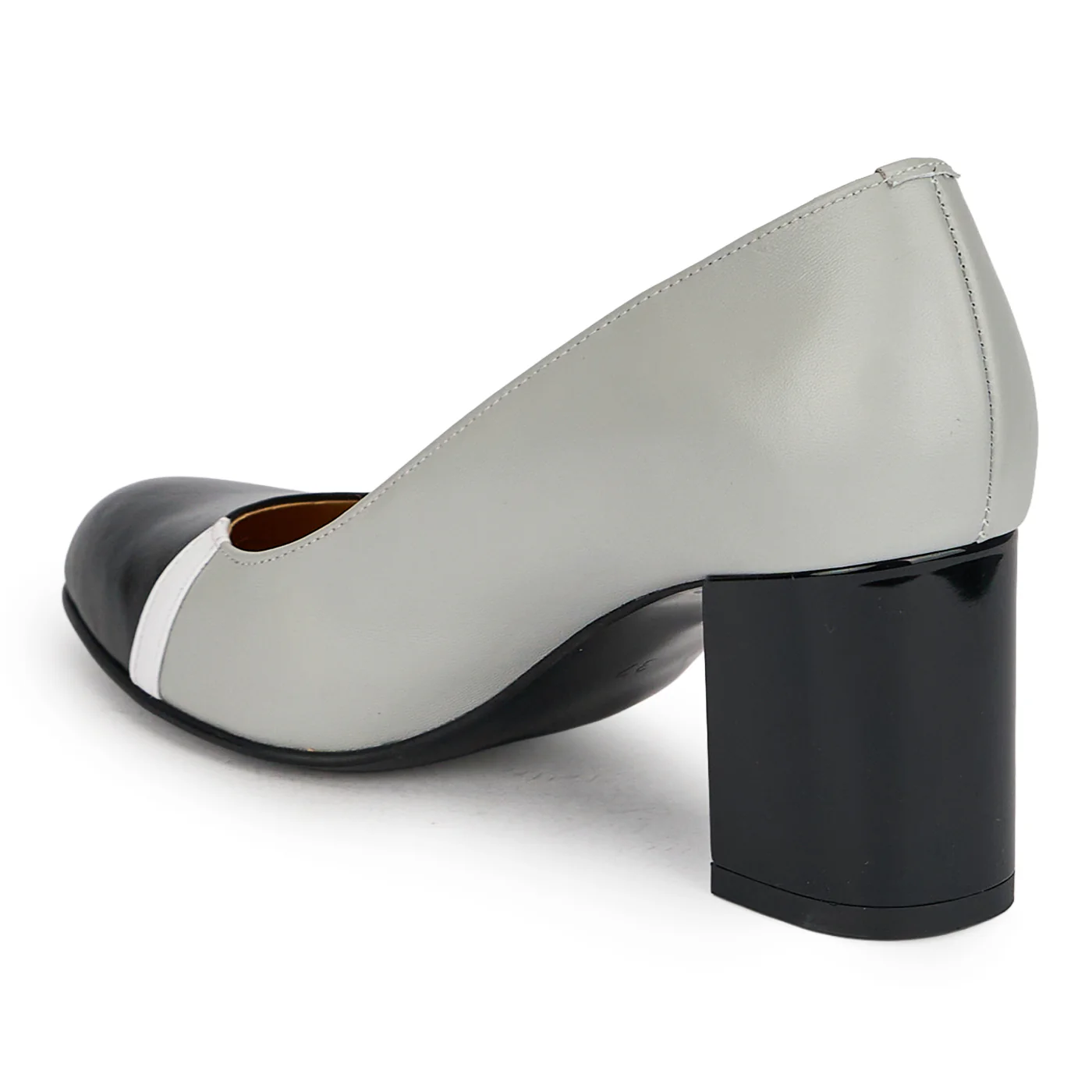 Pantofi dama din piele naturala gri cu toc gros 7.5 cm 19845 - Image 2