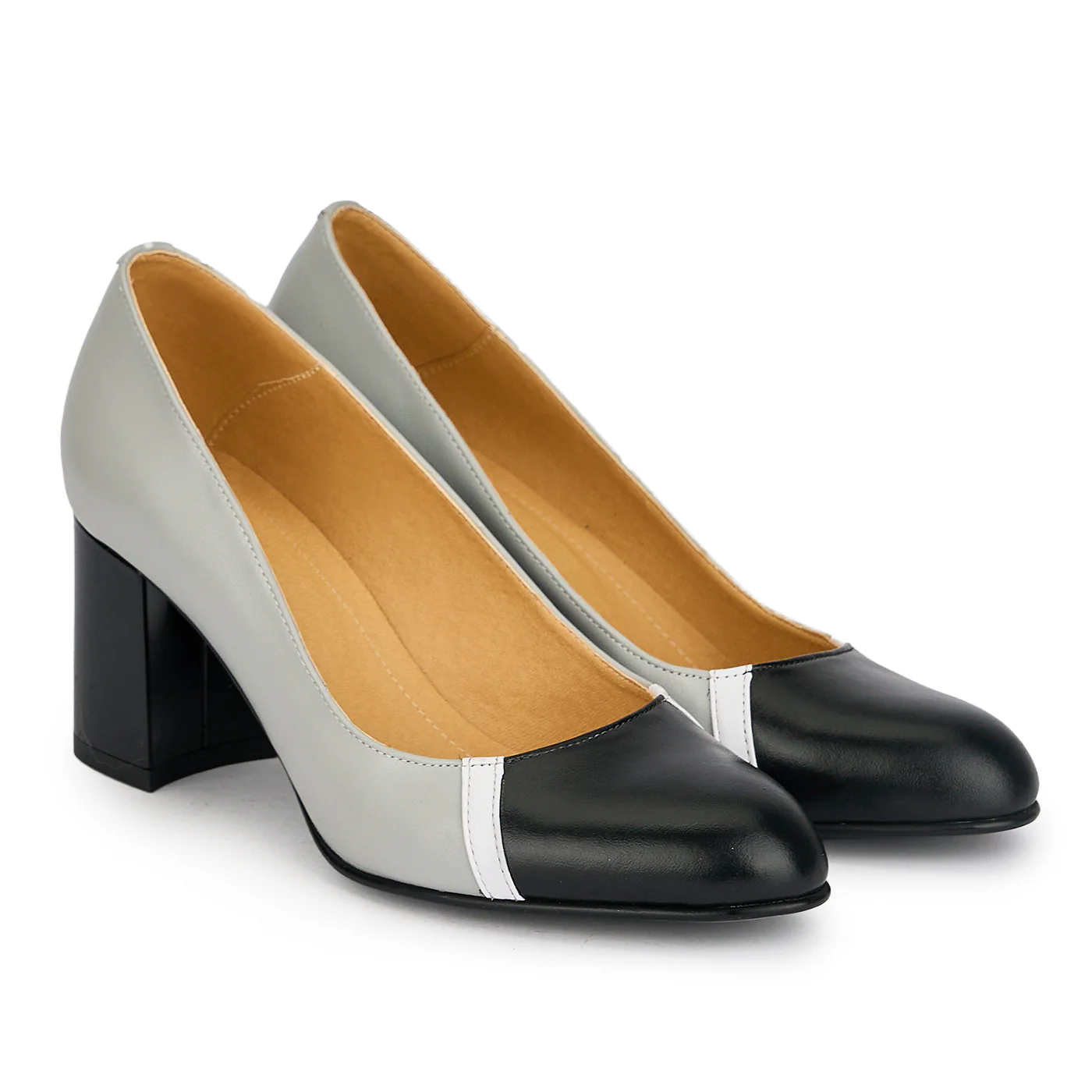 Pantofi dama din piele naturala gri cu toc gros 7.5 cm 19845 - Image 4