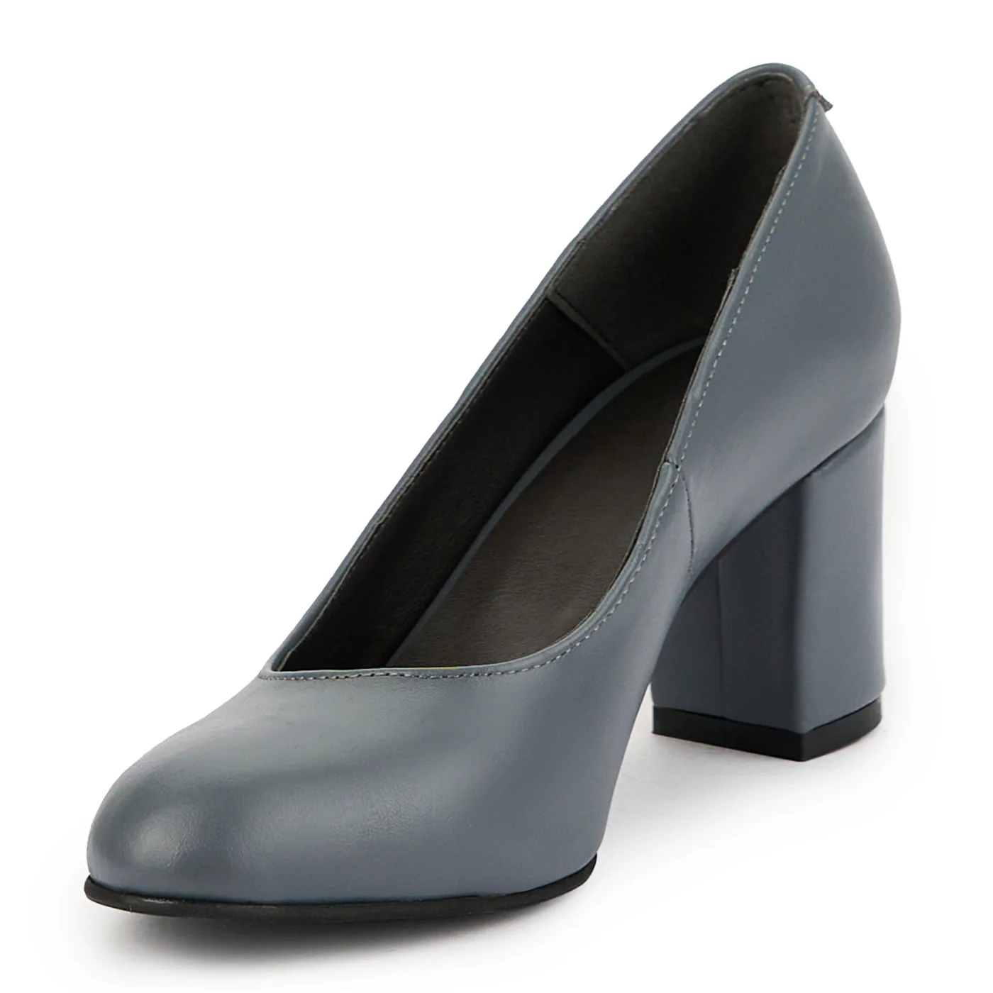 Pantofi dama din piele naturala gri cu toc gros 7 cm 14877 - Image 3