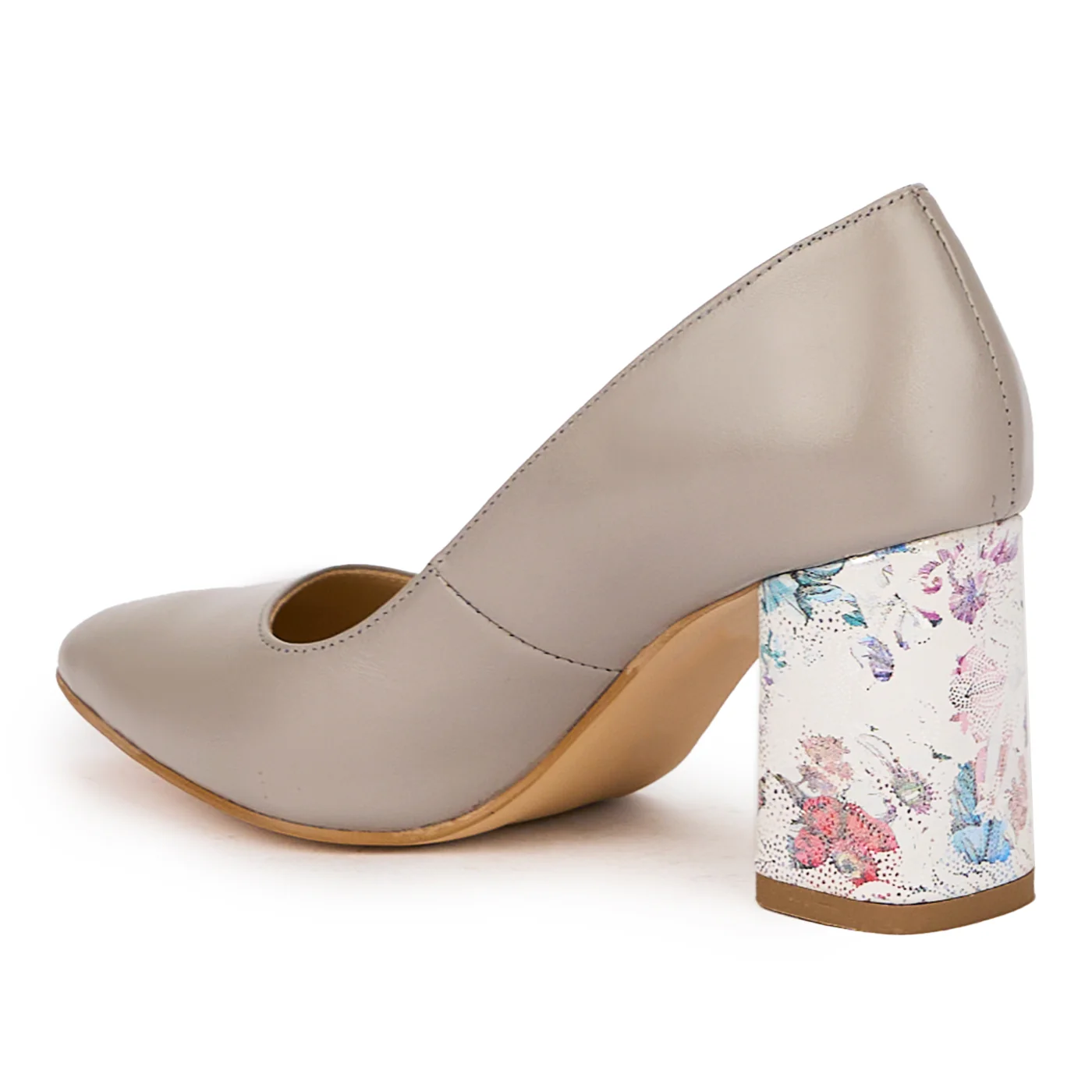 Pantofi dama din piele naturala gri cu toc gros 7 cm 16004 - Image 2