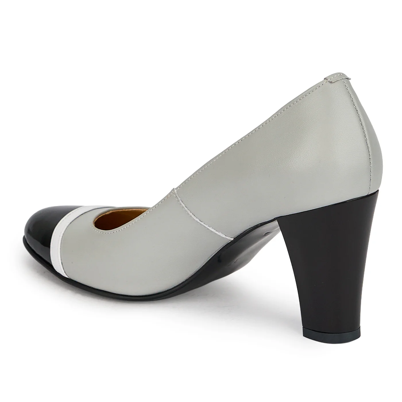 Pantofi dama din piele naturala gri cu toc gros 8 cm 19847 - Image 2
