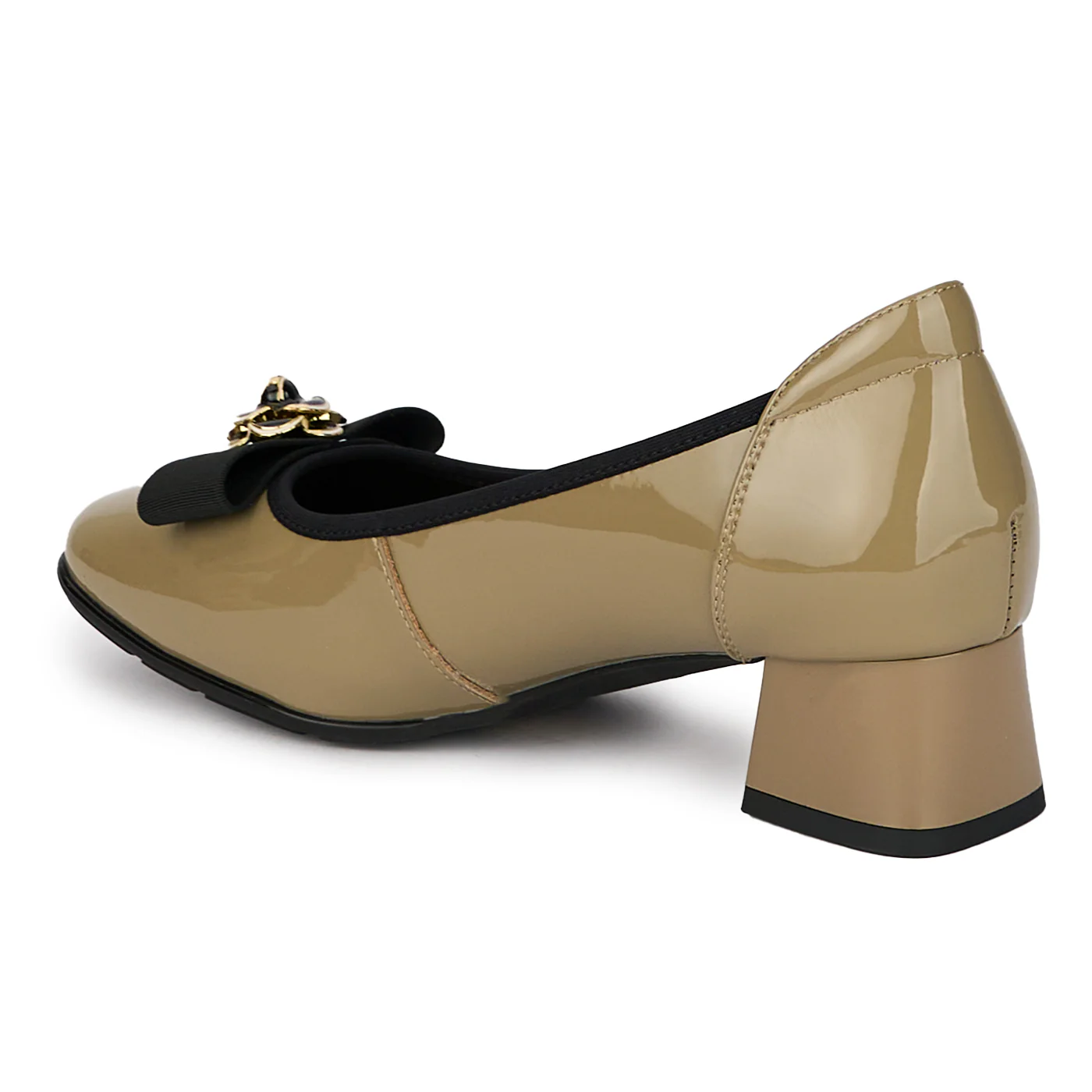 Pantofi dama din piele naturala kaki cu toc mic 17985 - Image 2