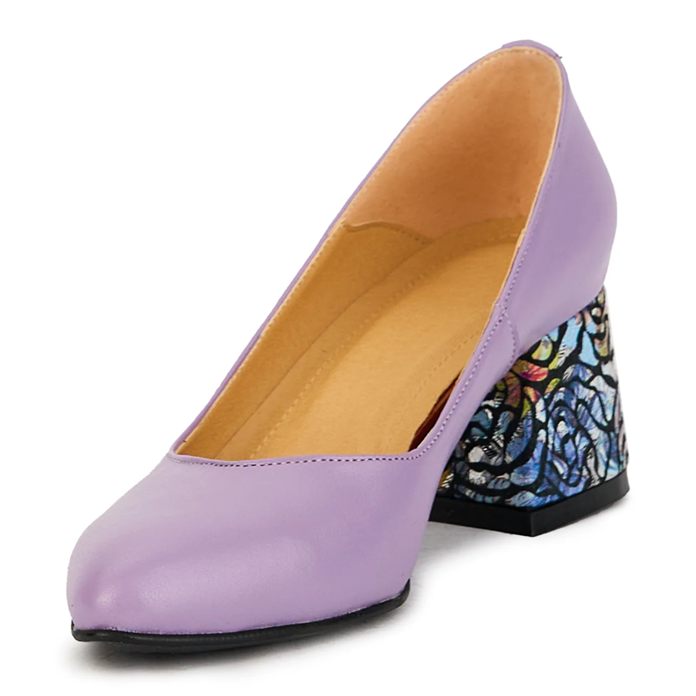Pantofi dama din piele naturala lila cu toc gros 6 cm 17381 - Image 3