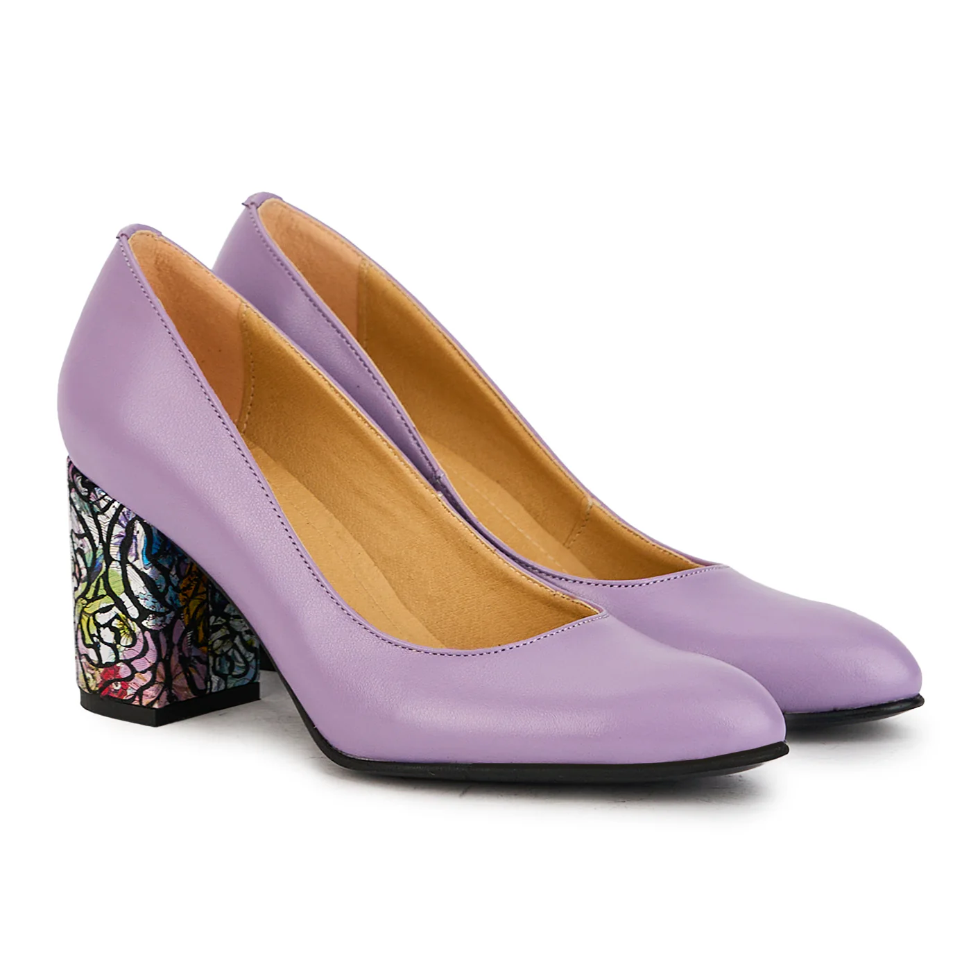 Pantofi dama din piele naturala lila cu toc gros 7.5 cm 17380 - Image 4