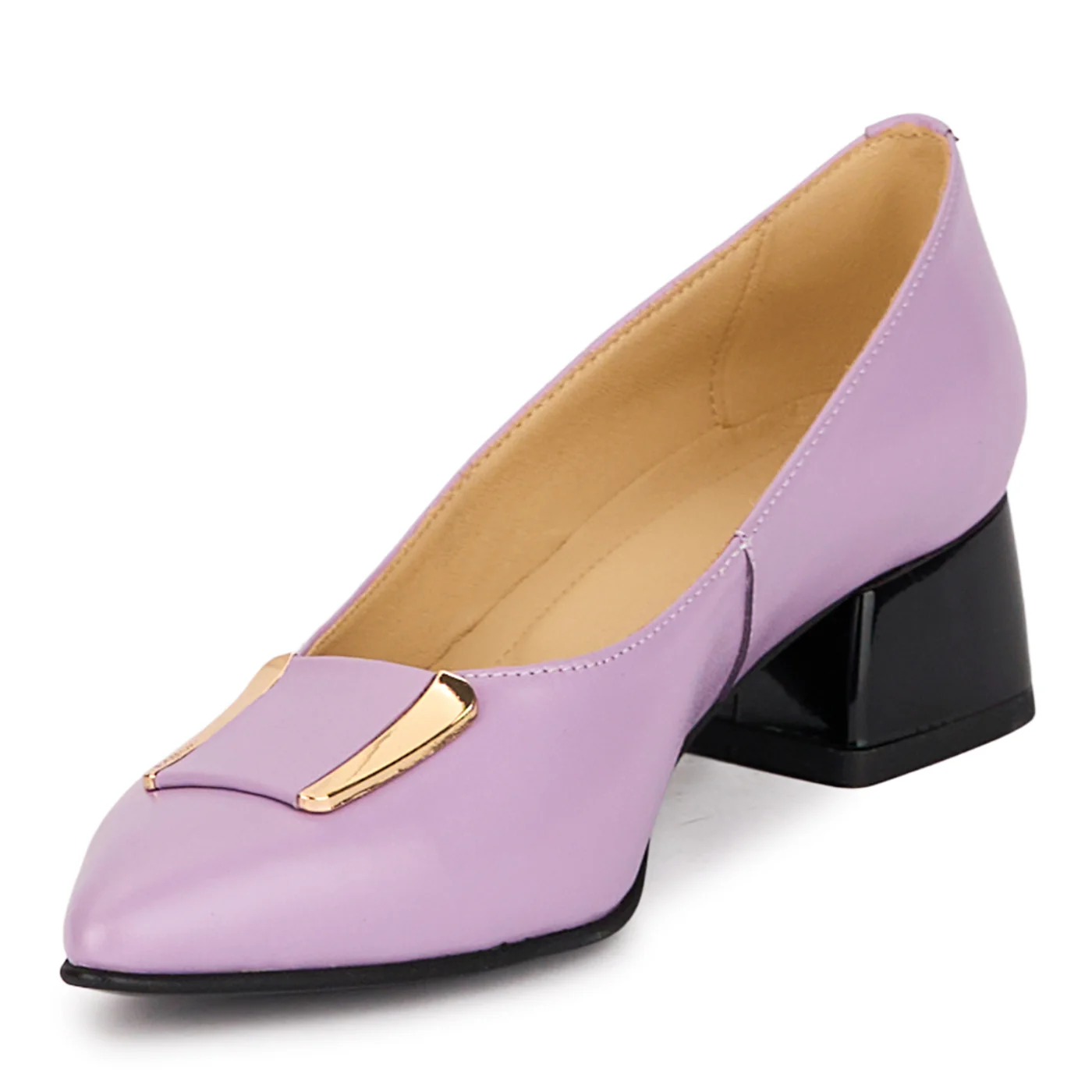 Pantofi dama din piele naturala lila cu toc mic 4 cm 18607 - Image 3
