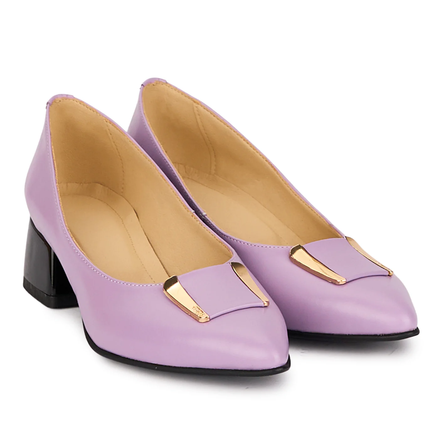 Pantofi dama din piele naturala lila cu toc mic 4 cm 18607 - Image 4