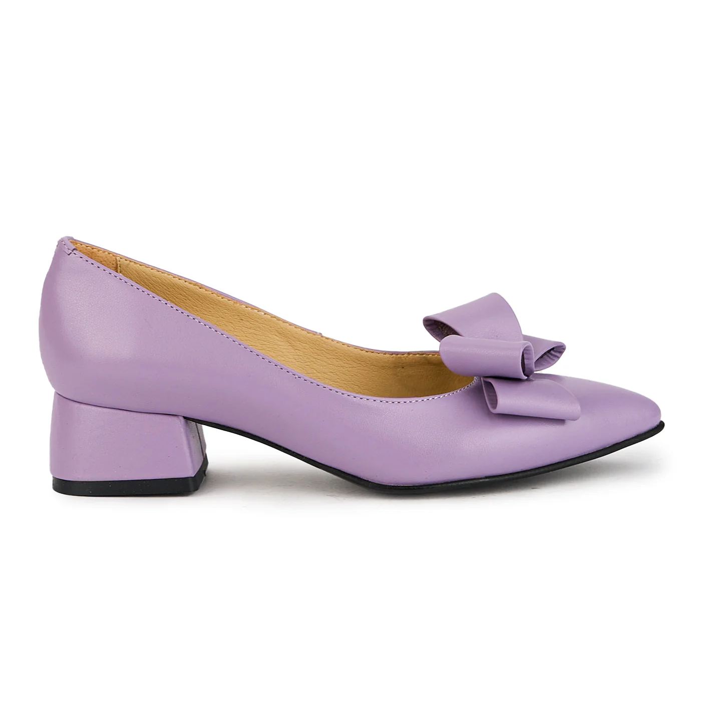 Pantofi dama din piele naturala lila cu toc gros 4 cm 17386