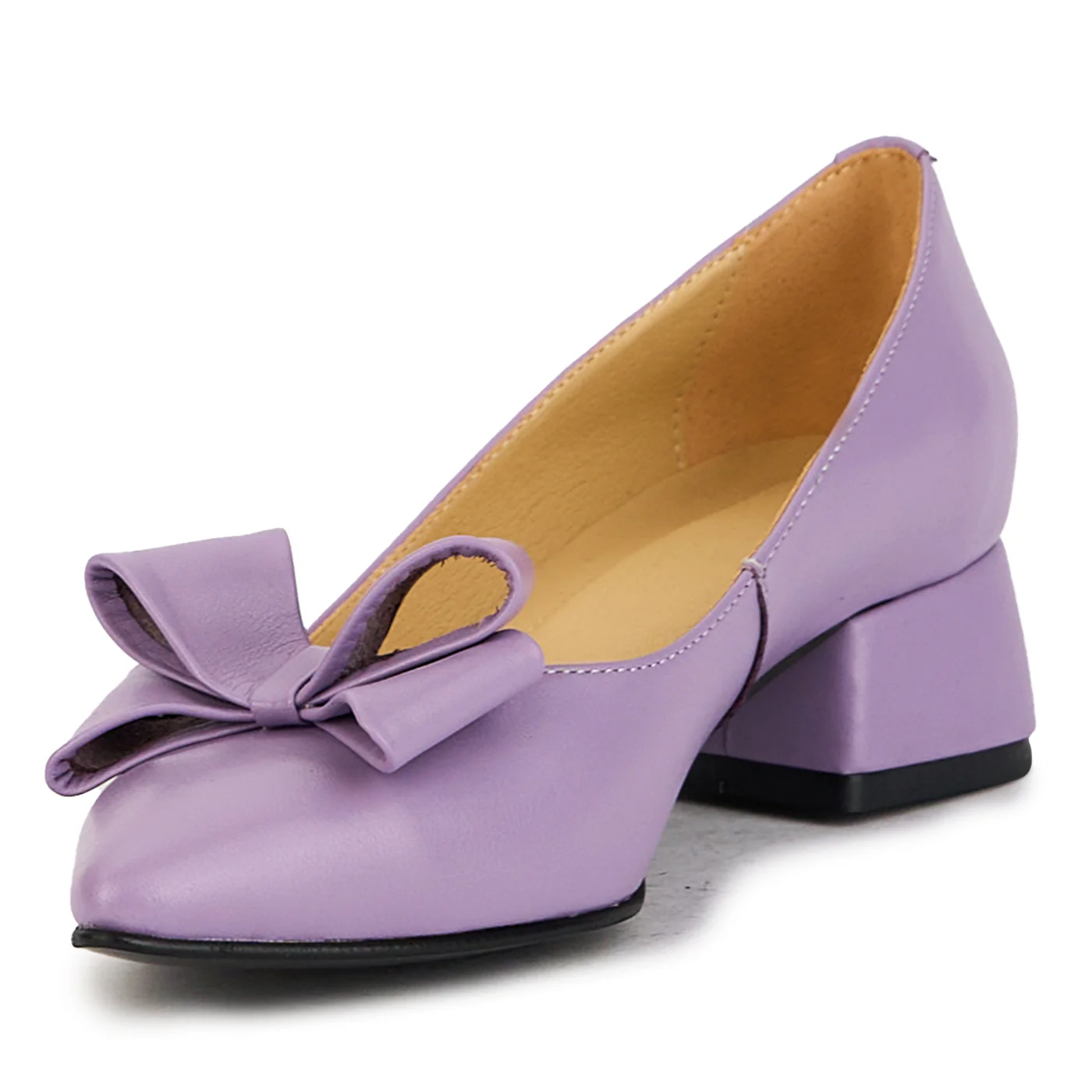 Pantofi dama din piele naturala lila cu toc gros 4 cm 17386 - Image 3