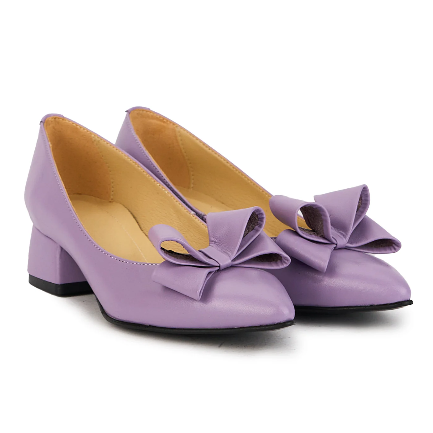 Pantofi dama din piele naturala lila cu toc gros 4 cm 17386 - Image 4