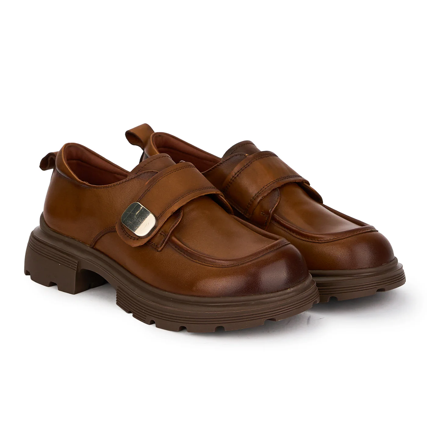 Pantofi dama din piele naturala maro cu accesoriu metalic 18709 - Image 4