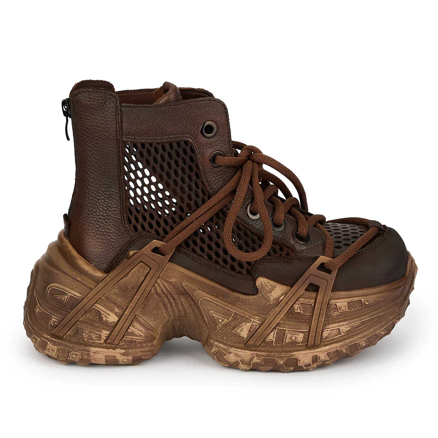 Pantofi dama din piele naturala maro cu plasa 19287
